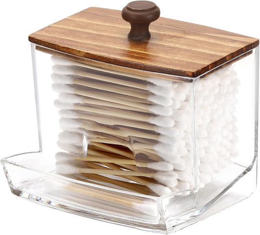 Tbestmax 10oz Qtip Holder Dispenser Big Clear Bathroom Container for Cotton Ball, Cotton Swabs, Floss - Bathroom Organizer Accessories for Storage