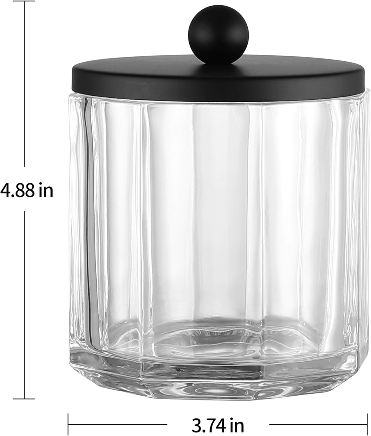 Home Glass Cotton Jar Holder Matte Black Lid, Elegant Bathroom Storage Canister for Qtips, Cotton Balls, Floss, Makeup Organizer, Vanity Bathroom Organization