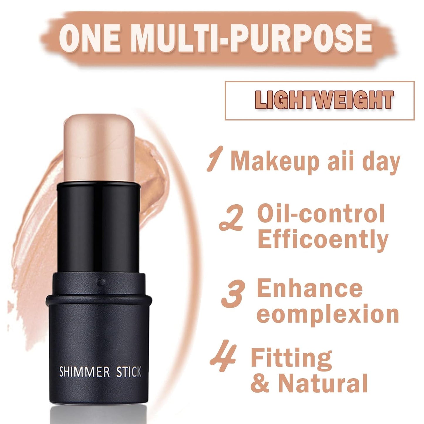 CAHIUYOA Cream Contour Stick,Highlighter Bronzer Stick Makeup Waterproof Light Face Cosmetics,Moisturize Long Lasting Cream Contour Bronzer Highlighter Makeup Stick - 02