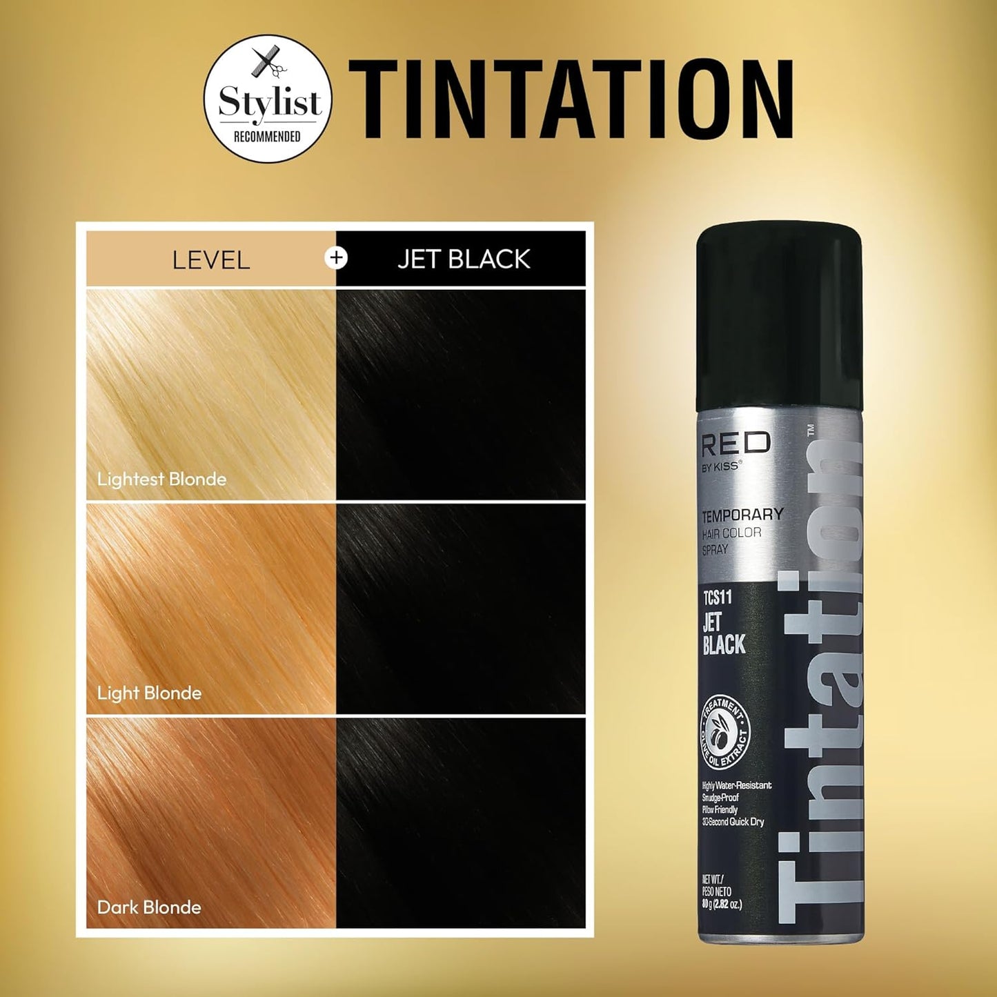 Red by Kiss Tintation Temporary Hair Color Spray, Instant Gray Root Touch Up Coverage, Water-Resistant & Smudge-Proof, Easy Wash Out, Barber & Hairline Touch-Up, Quick-Dry (Jet Black, 2.82 oz)