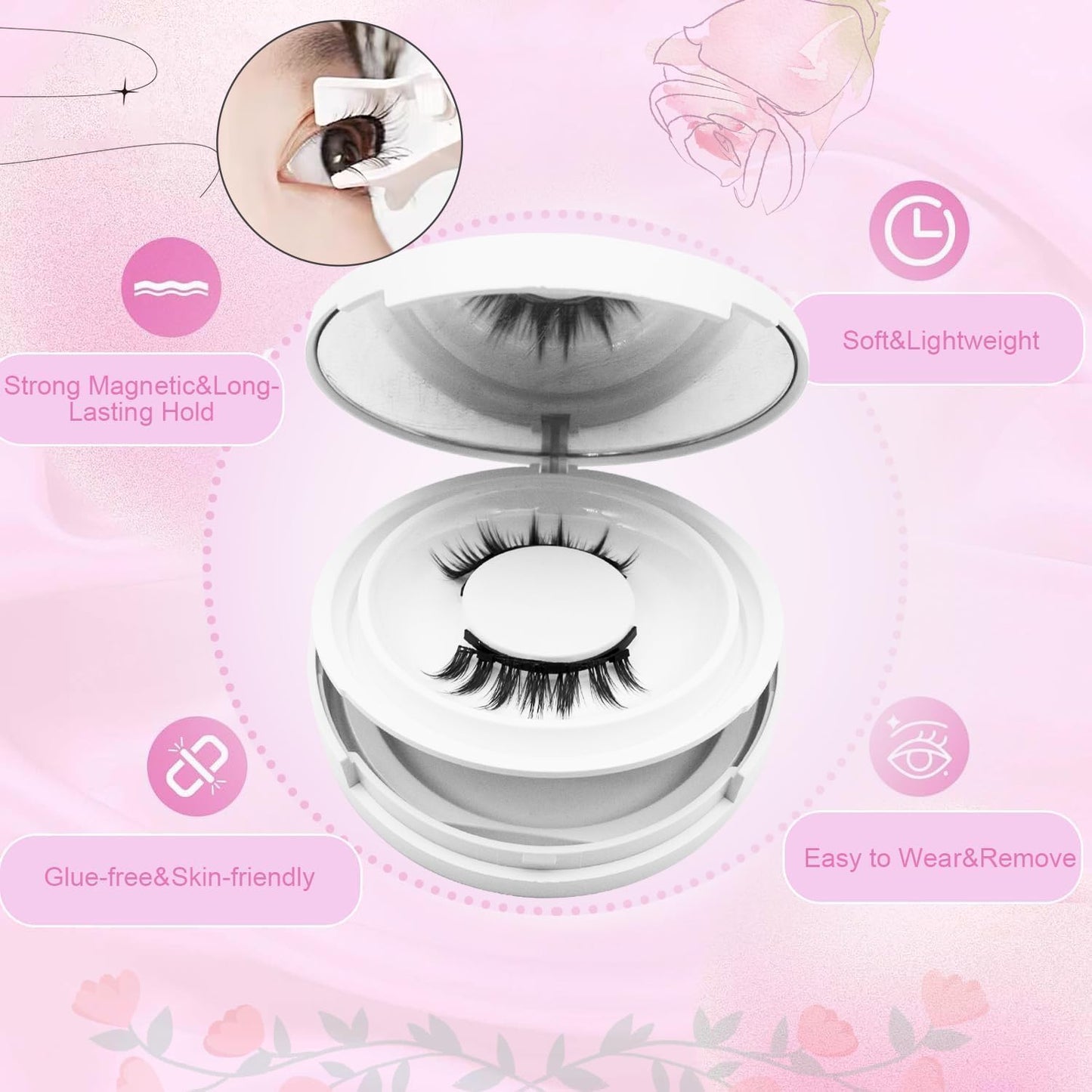 Ginani Magnetic Lashes,Magnetic Eyelashes with Applicator,2025 New Reusable Magnetic Lashes Natural Look No Glue or Liner Needed(Camellia+Natural+Iris)