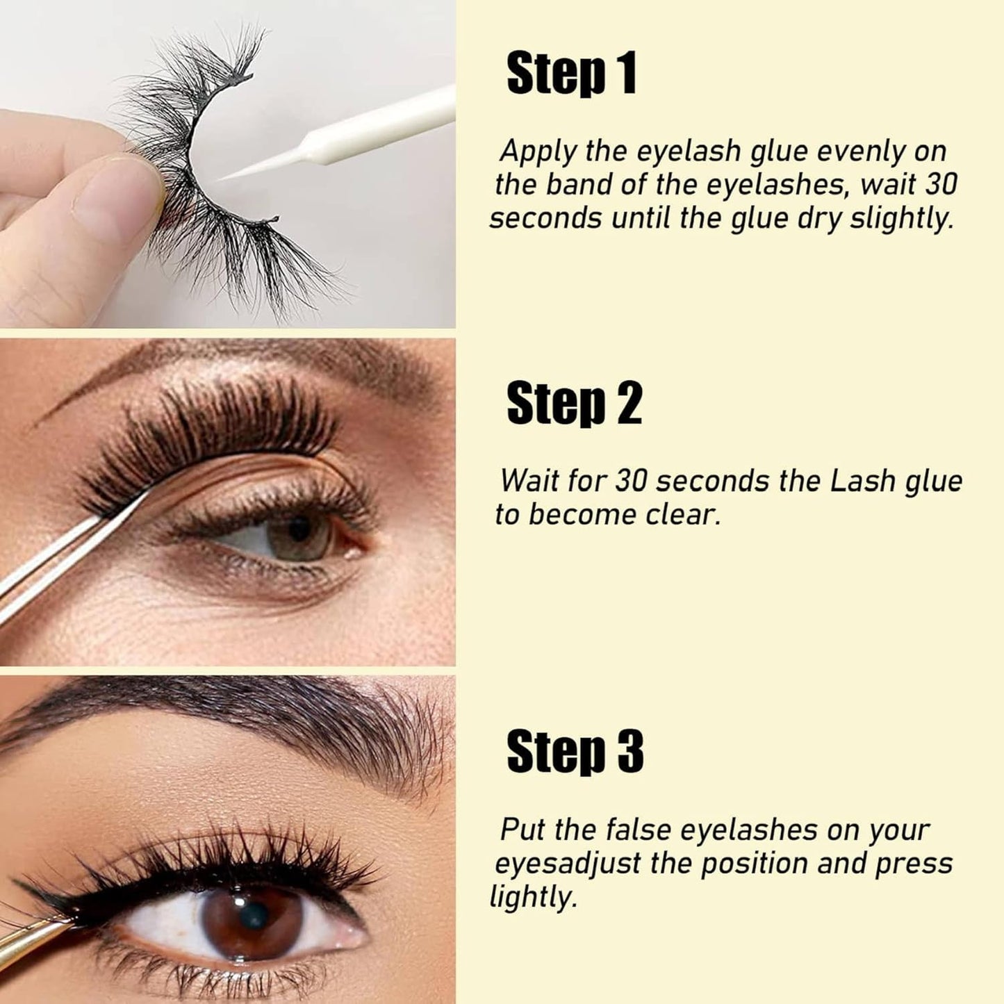 2 in 1 Clear Lash Glue with Lash Growth BIOTIN; Sensitive Eyes; Strong Hold Easy Brush On for False Eyelash Extensions, Strip Lashes, Mink, Wispy, Latex Free, No Parabens; Waterproof