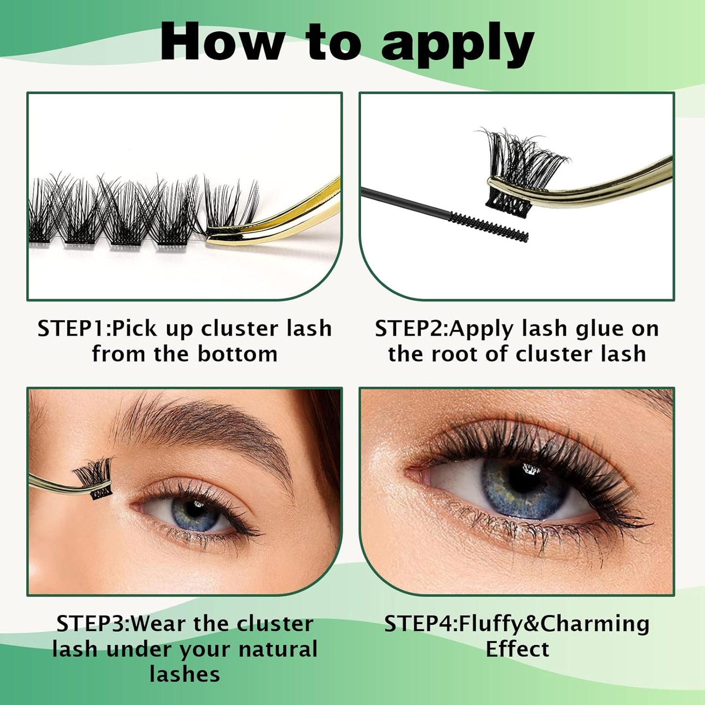 Lash Clusters 96pcs Individual Lashes D Curl 10mm Cluster Lashes KEYYOU Volume Wispy Lash Extension Soft&Comfortable Easy DIY at Home(Y03 D-10mm)