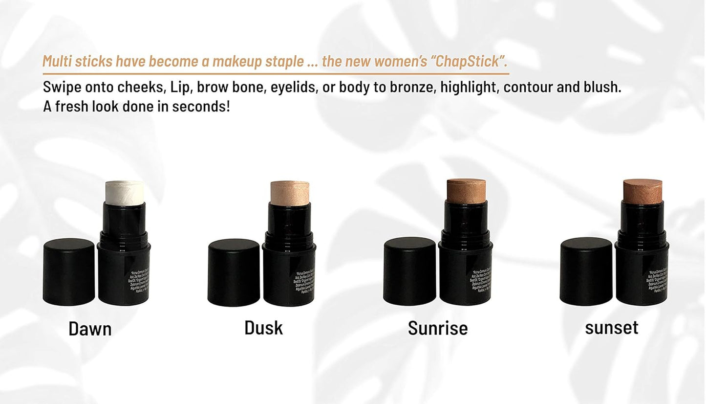 Natural Organic Multi Cream Sticks, Highlighter and Bronzers 100% Natural, Vegan, Gluten Free, Cruelty Free, Made in the USA, 0.18 oz. (Sunrise)