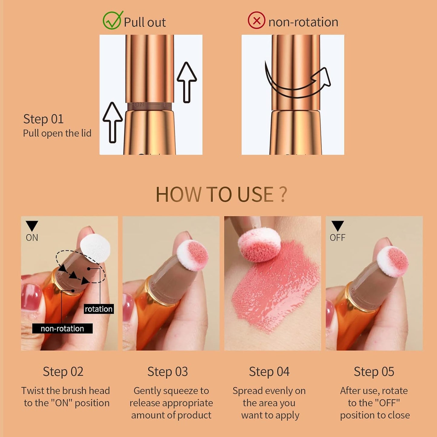 3PCS Liquid Contour Beauty Wand, Liquid Blush Highlighter Makeup Stick with Applicator, Cream Bronzer Stick Natural Matte Finish, Lightweight Blendable Cream Contour Highlighter Blush Wand