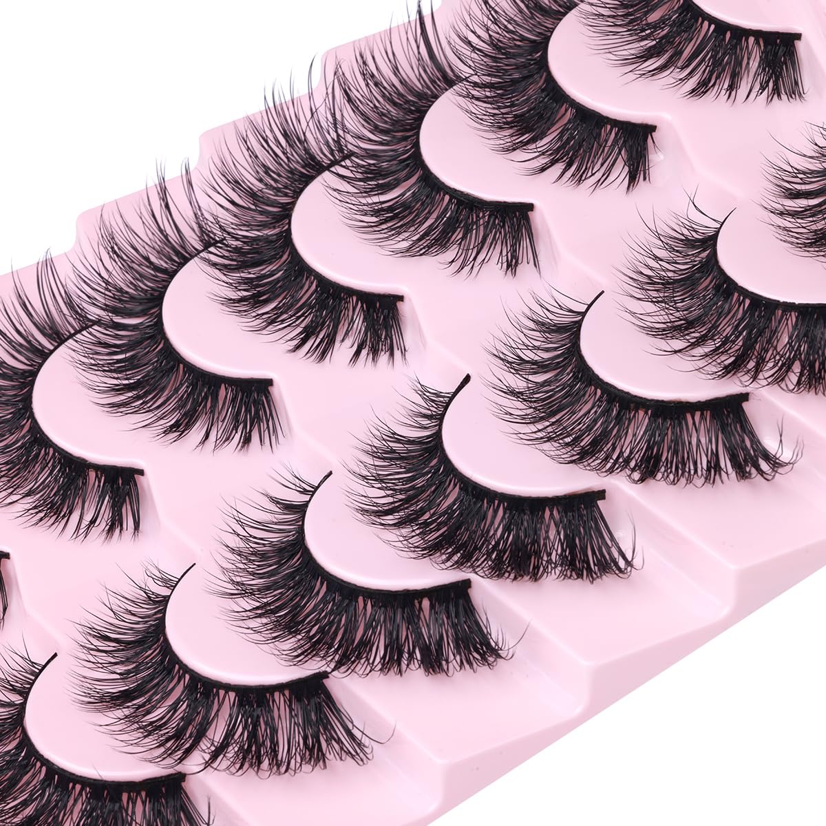 Mink Lashes False Eyelashes Natural Look Wispy Cat Eye Flat Lashes 3D Mink Lashes Natural Fake Lashes 18mm Strip Lashes Pack 7 Pairs