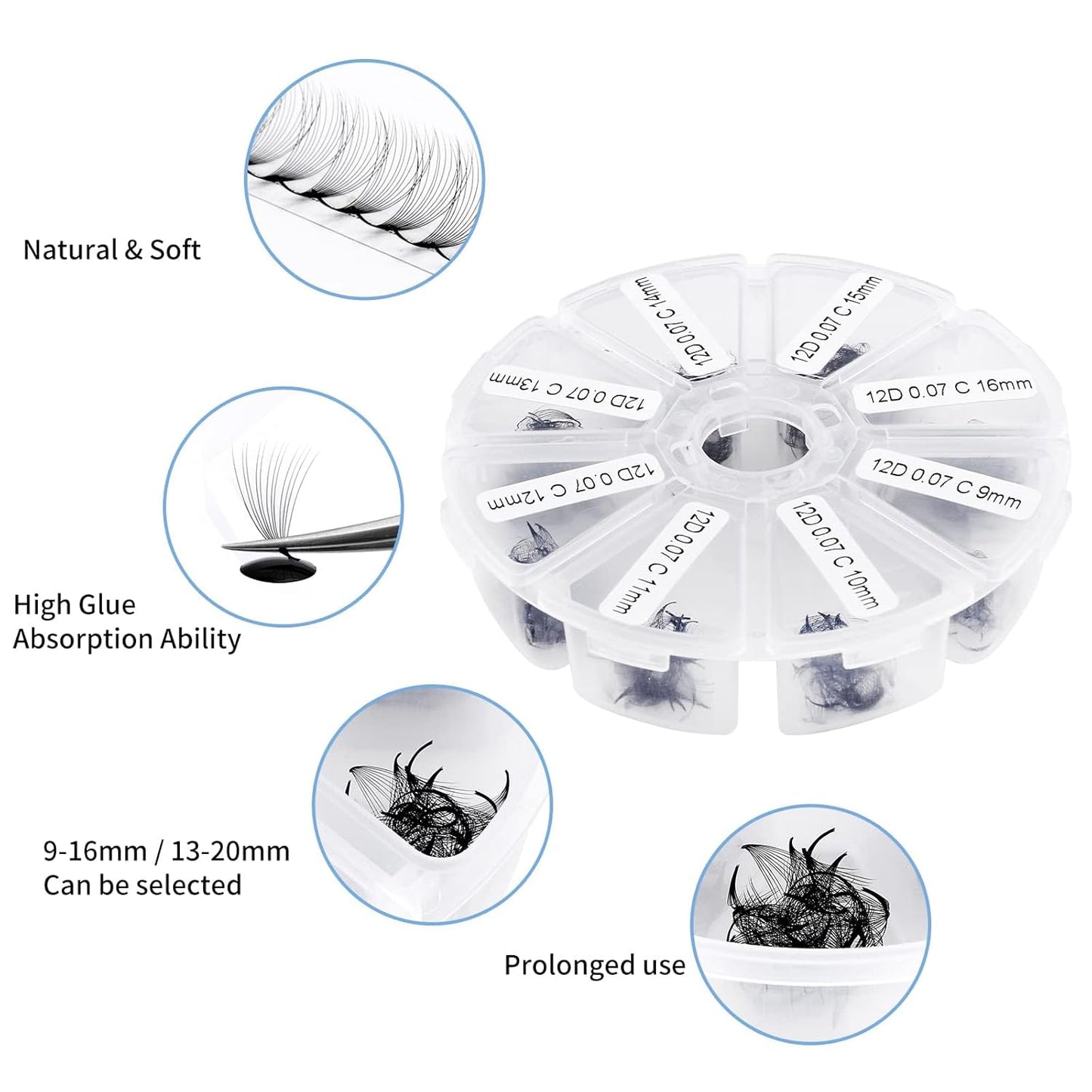 Pre-made Fans for Eyelash Extension 500+6D C Curl Handmade Loose Volume Lashes9-16mm