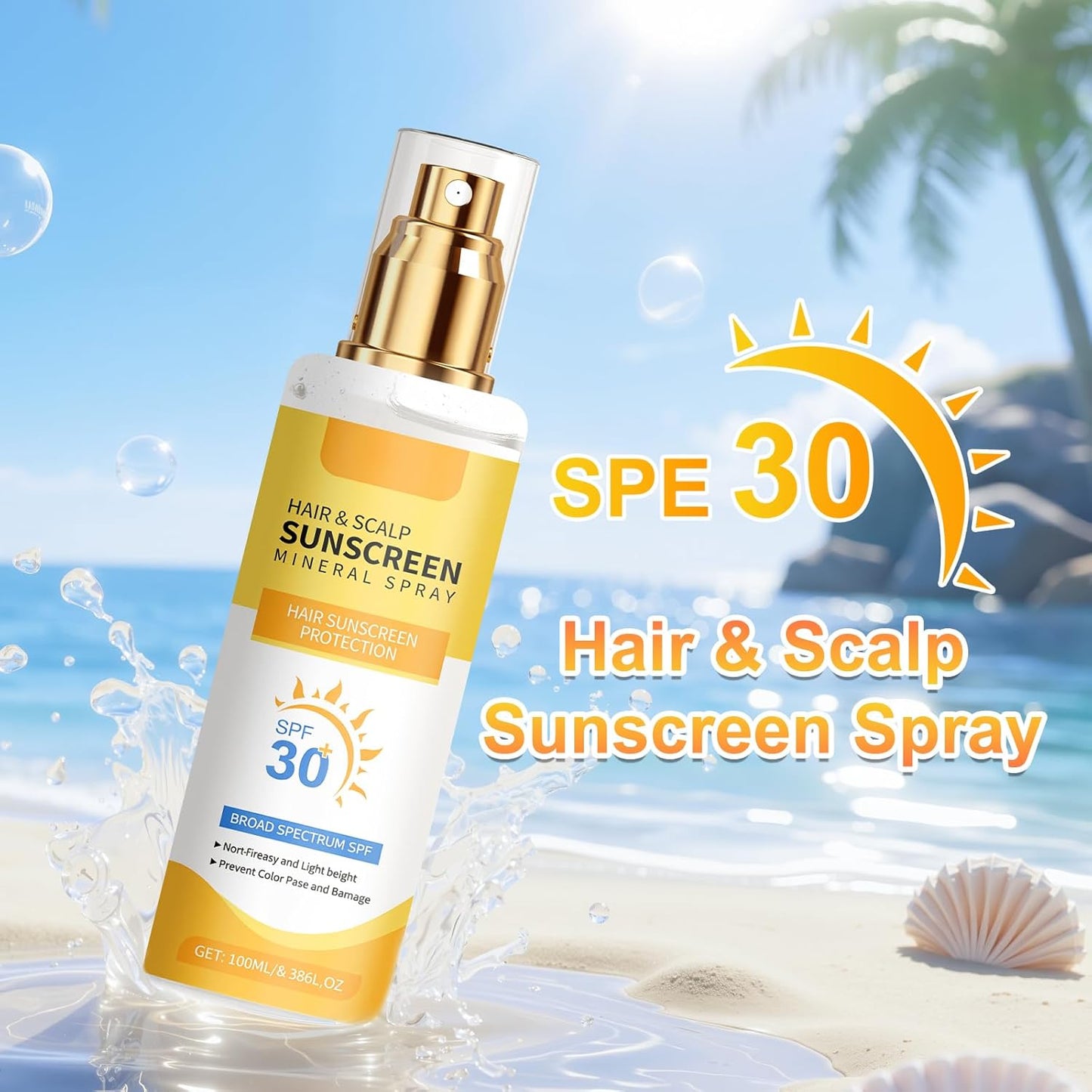 Ultimate Hair & Scalp Sunscreen Spray SPF 30, Color-Safe UV Blocker for Dyed Hair, Weightless Invisible Mist for Non-Greasy Protection, Beach-Pool-Daily Essential