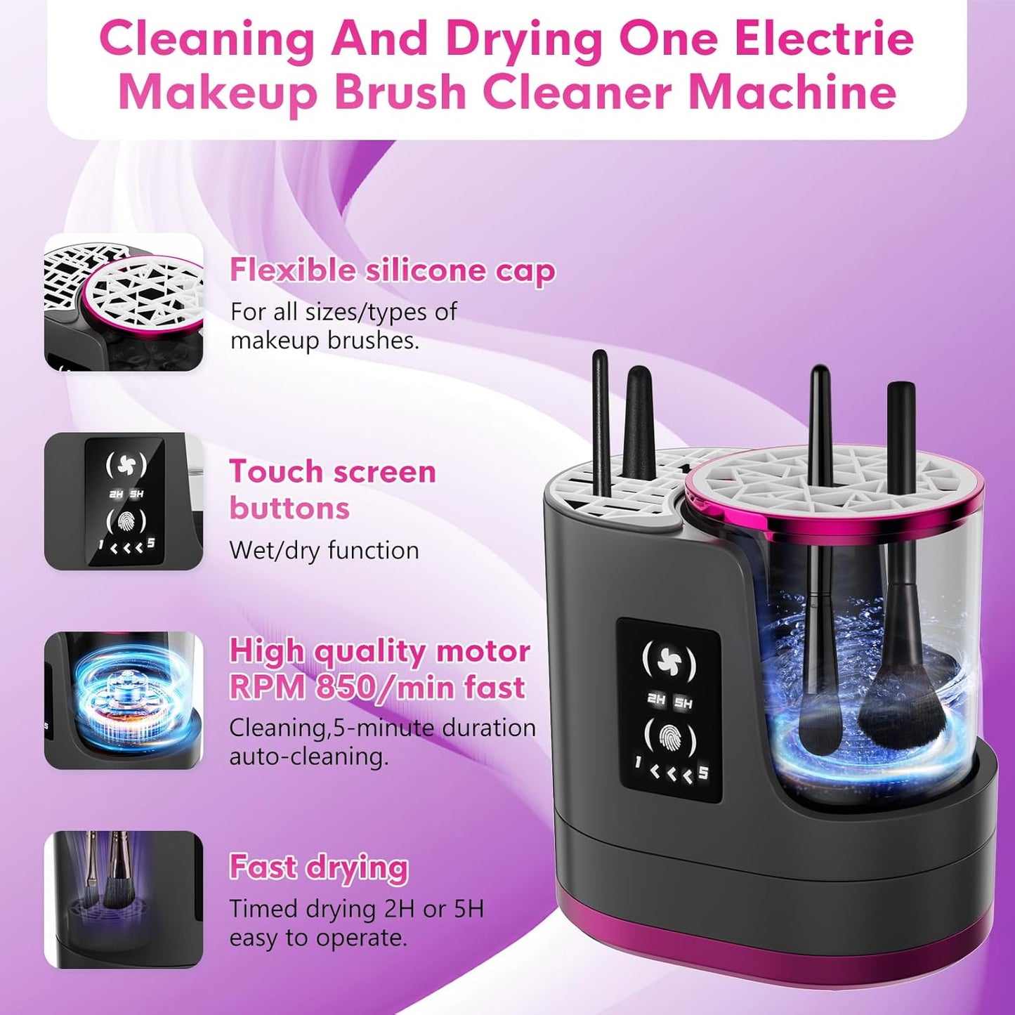 3 IN 1 Electric Makeup Brush Cleaner,Automatic Makeup Brush Cleaner with Makeup Brush Dryer,Portable USB Deep Cleaning for All Size Beauty Makeup Brush Set,Blush Brush (Grey)