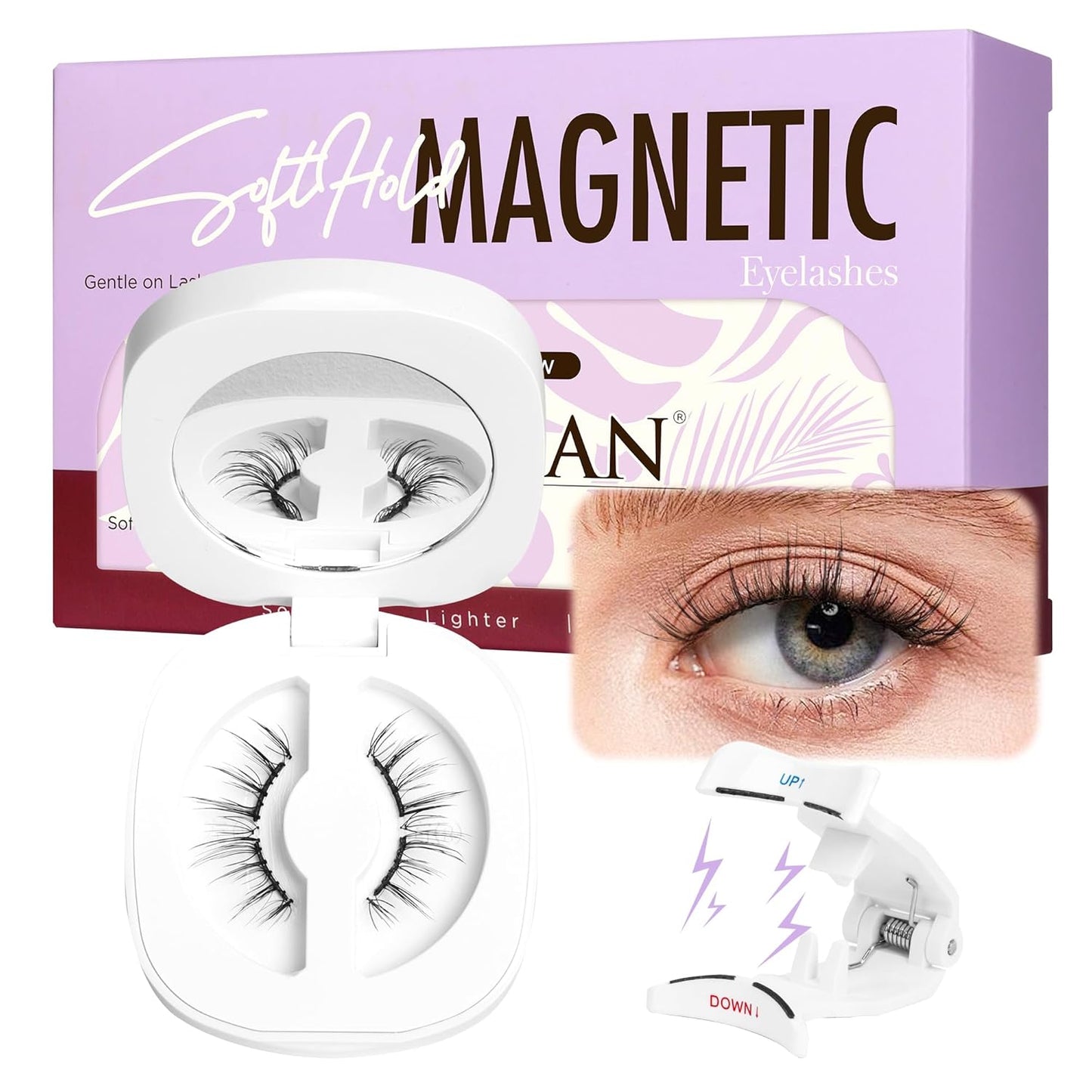 BEYELIAN Magnetic Eyelashes with Applicator, Soft Magnetic Lashes Natural Look Comfortable & Secure Fit Easy to Apply Reusable (1 Pairs, CS03)