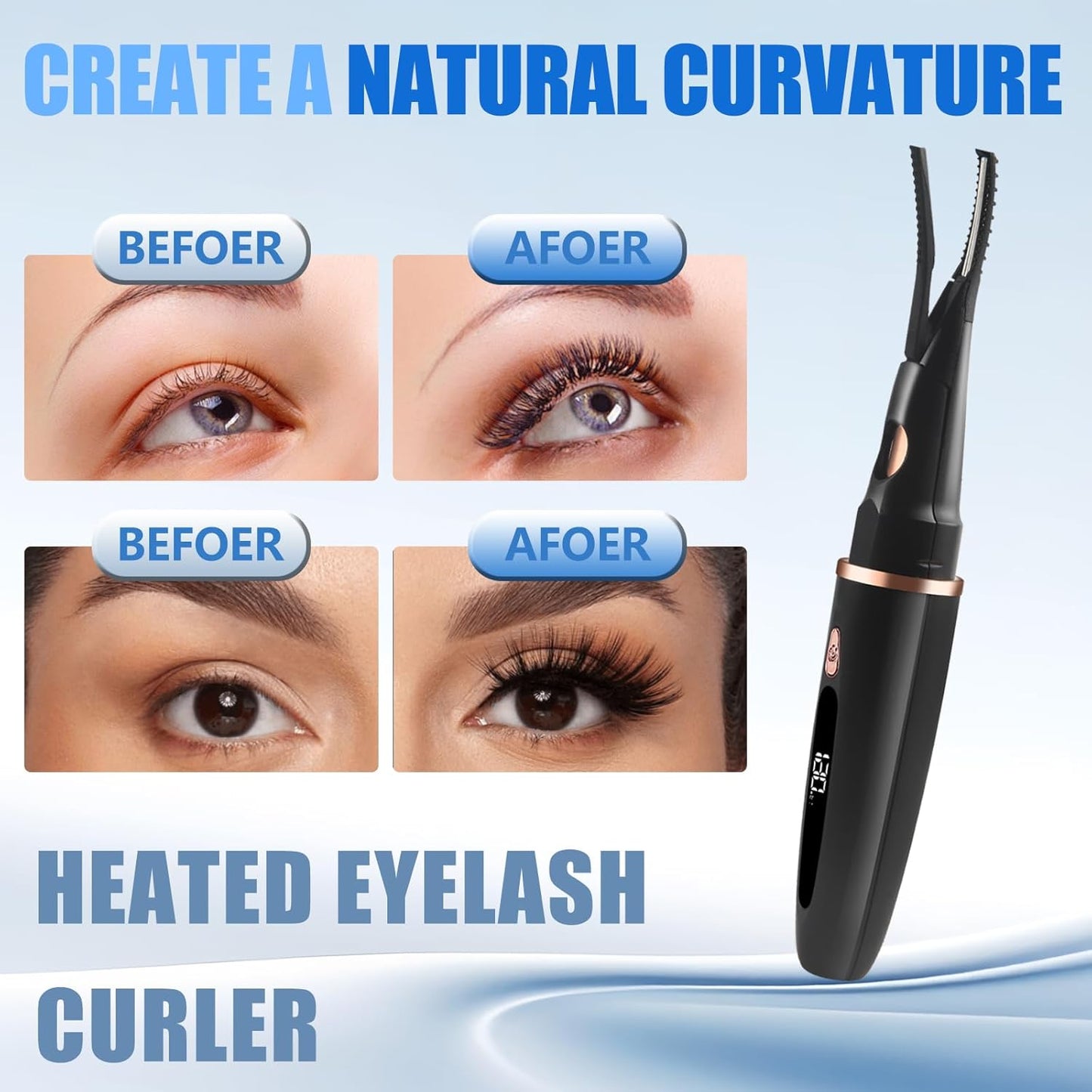 Heated Eyelash Curlers - 2 in 1 Clip- Type Heated lash Curler Best Seller Electric Eyelash Curler LED Display 3 Temp Settings for Makeup Tools USB Rechargeable Natural Curling 24H Long Lasting