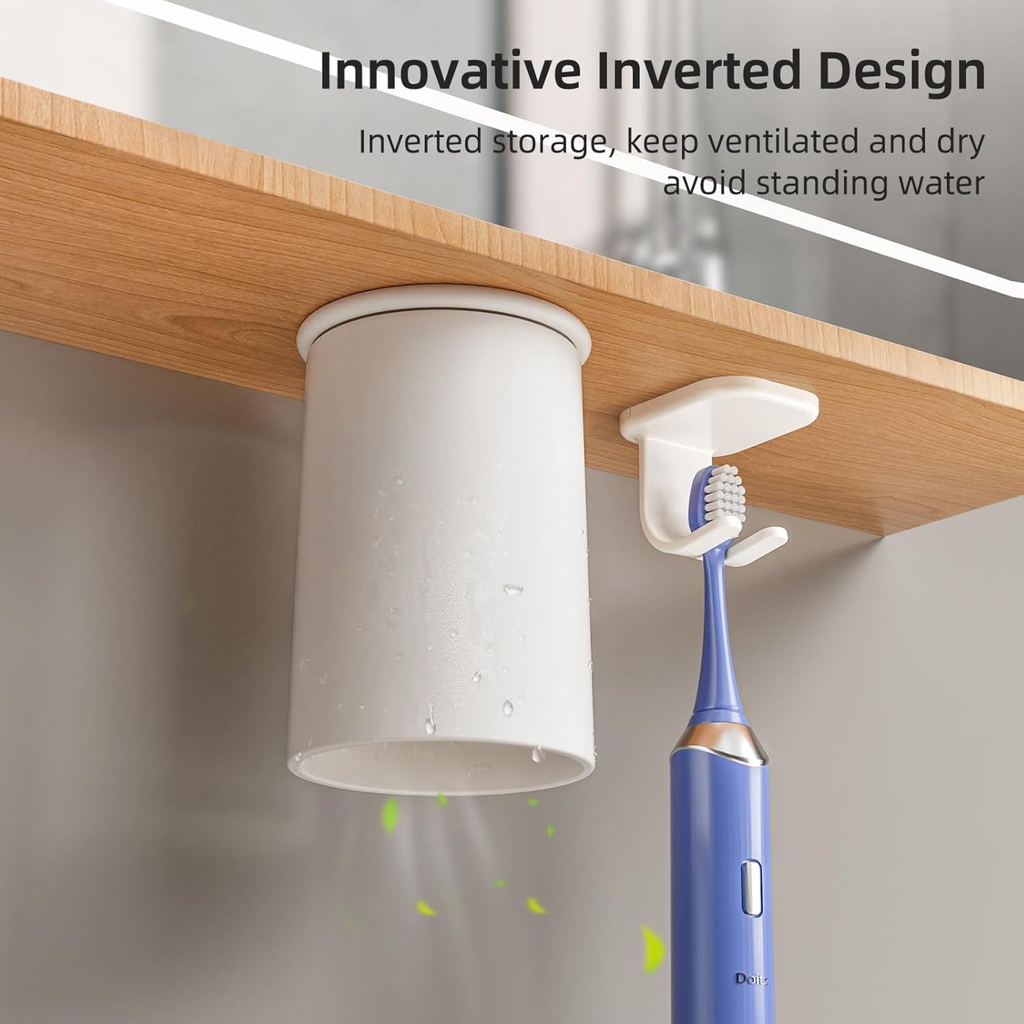 Toothbrush Holders for Bathroom【Innovation Magnetic Inverted Design】 Toothbrush Holders Wall Mounted with Bathroom Tumbler Toothbrush Cup for Bathroom Cabinet Storage