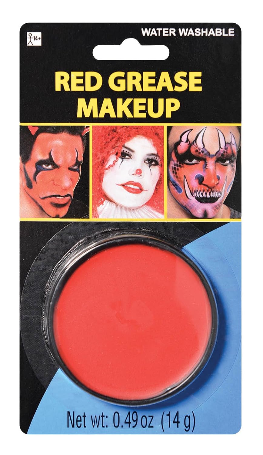 amscan Red Grease Makeup - 0.49 oz. (Pack of 1) - Pigmented & Long-Lasting Formula Perfect for Halloween & Theatrical Performances