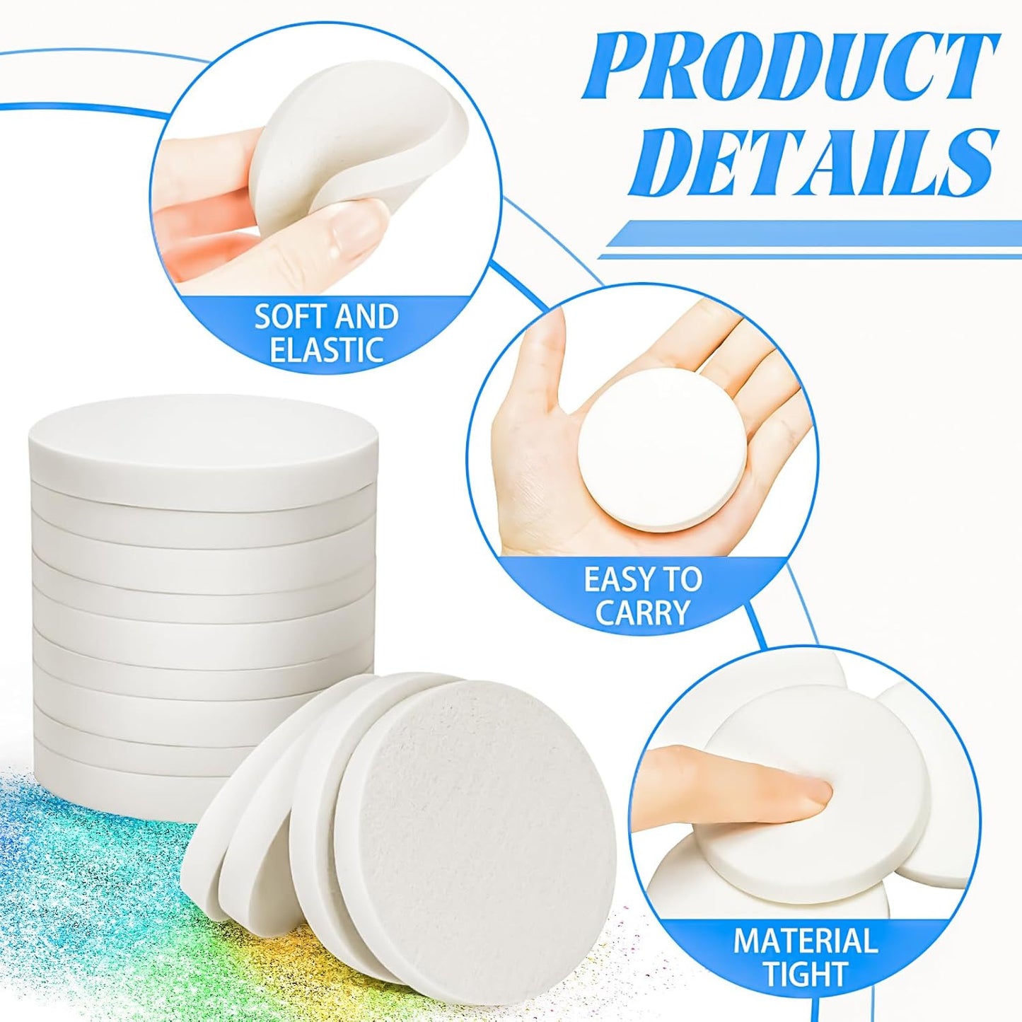 MotBach 100 PCS White Round Makeup Sponge, Cosmetic Sponge Round Foam Pad Eye Facial Powder Puff, Beauty Makeup Foundation Powder Blender for Women Lady All Skin Types Wet and Dry Dual Use