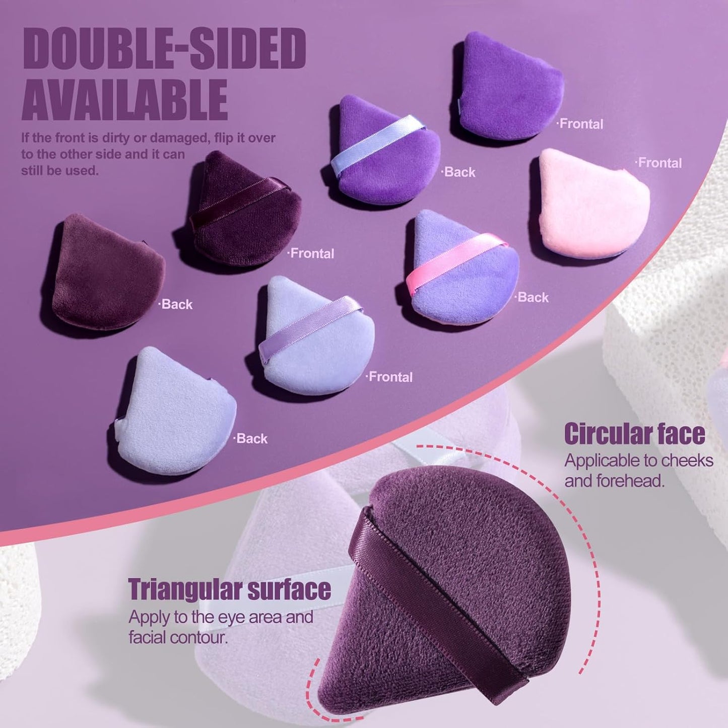BS-MALL Triangle Puffs, Makeup Sponge Set 20 Pieces, Cosmetic Applicators for Foundation, Powder, Blush Large Pack (Purple)