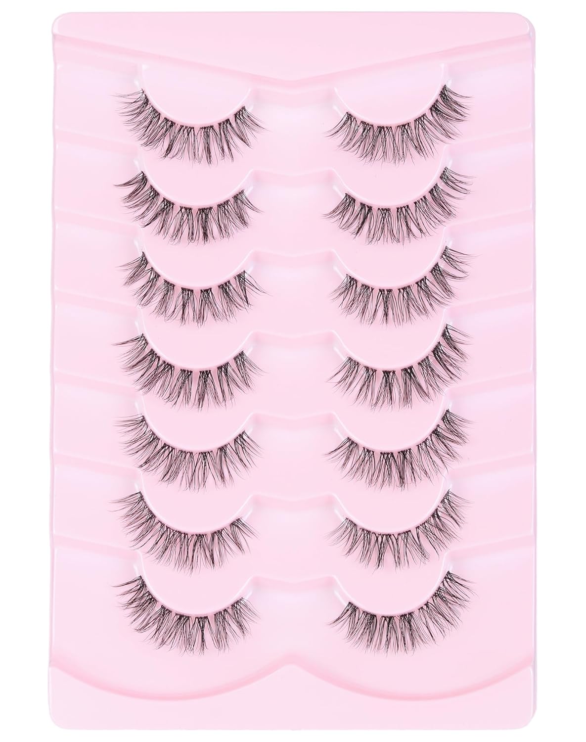 Wispy lashes natural look false eyelashes C curl fake lashes 3d Fluffy eye lashes clear band lashes Pack 7 Pairs