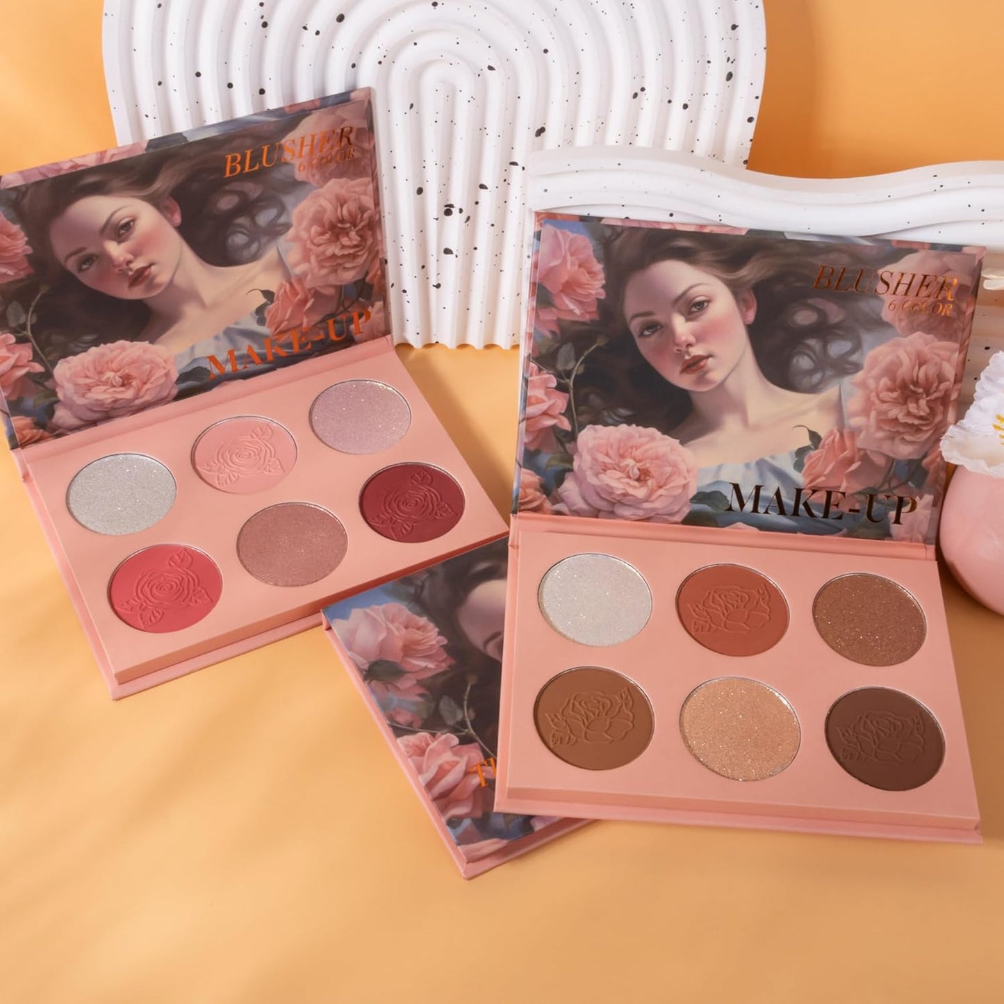 Radiant Rosé Blush Palette - 6 Shades, Fresh Glow, Silky-Smooth Texture, Beginner-Friendly, No Pigment Residue Featuring, 3 Shimmer Shades and 3 Natural Soft Blush Tones | Eye Make Up Palette