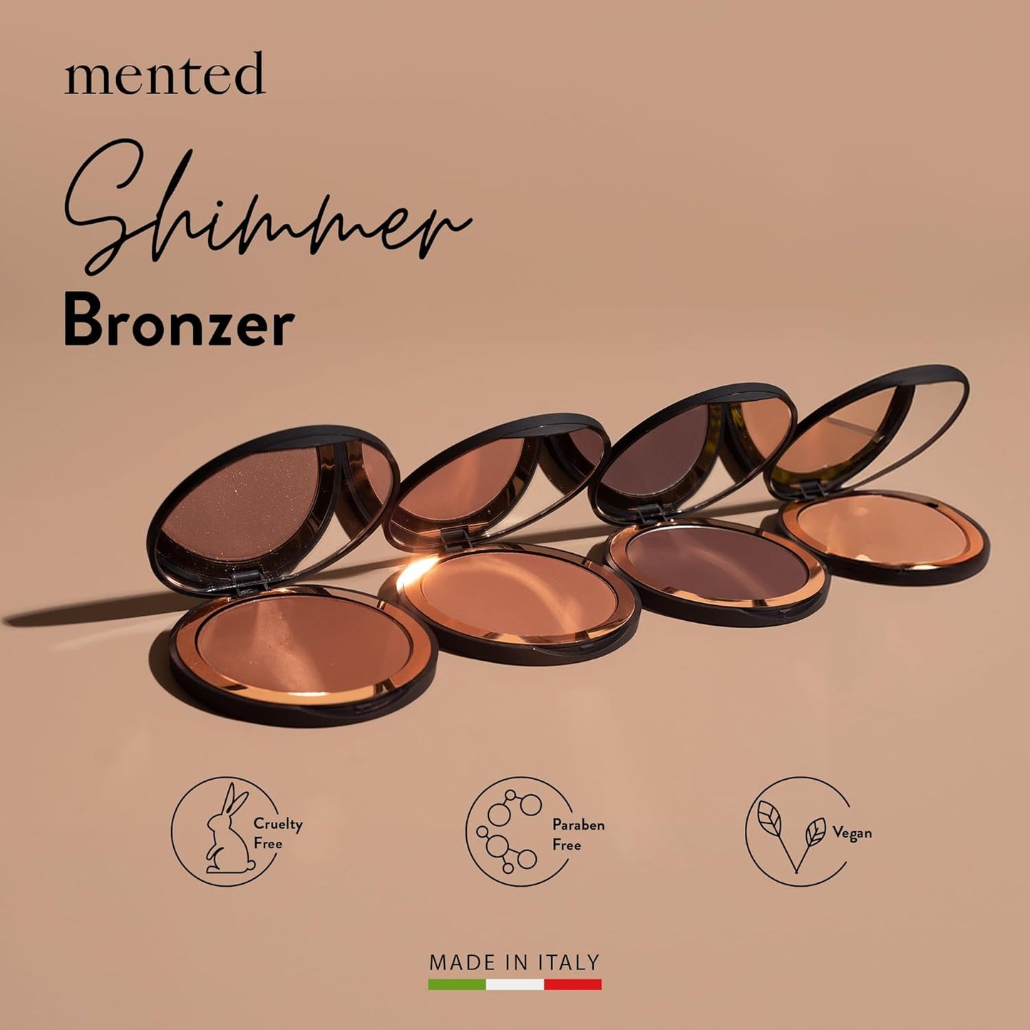 Mented Cosmetics Made in Italy, Cruelty Free Makeup, Vegan, Paraben Free, Shimmer Bronzer, Highlighter Bronzing Powder Palette for Face with Vitamin E + A, 0.35oz/10g, Vacay