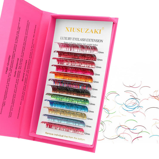 Glitter Spike Tinsel Eyelash Extensions 0.07 Colored Lashes Extension C Curl Lashes 13mm Lash Extensions Soft False Eyelashes Volume Lashes 12 Rows Professional Use(Glitter,0.07-C,13mm)