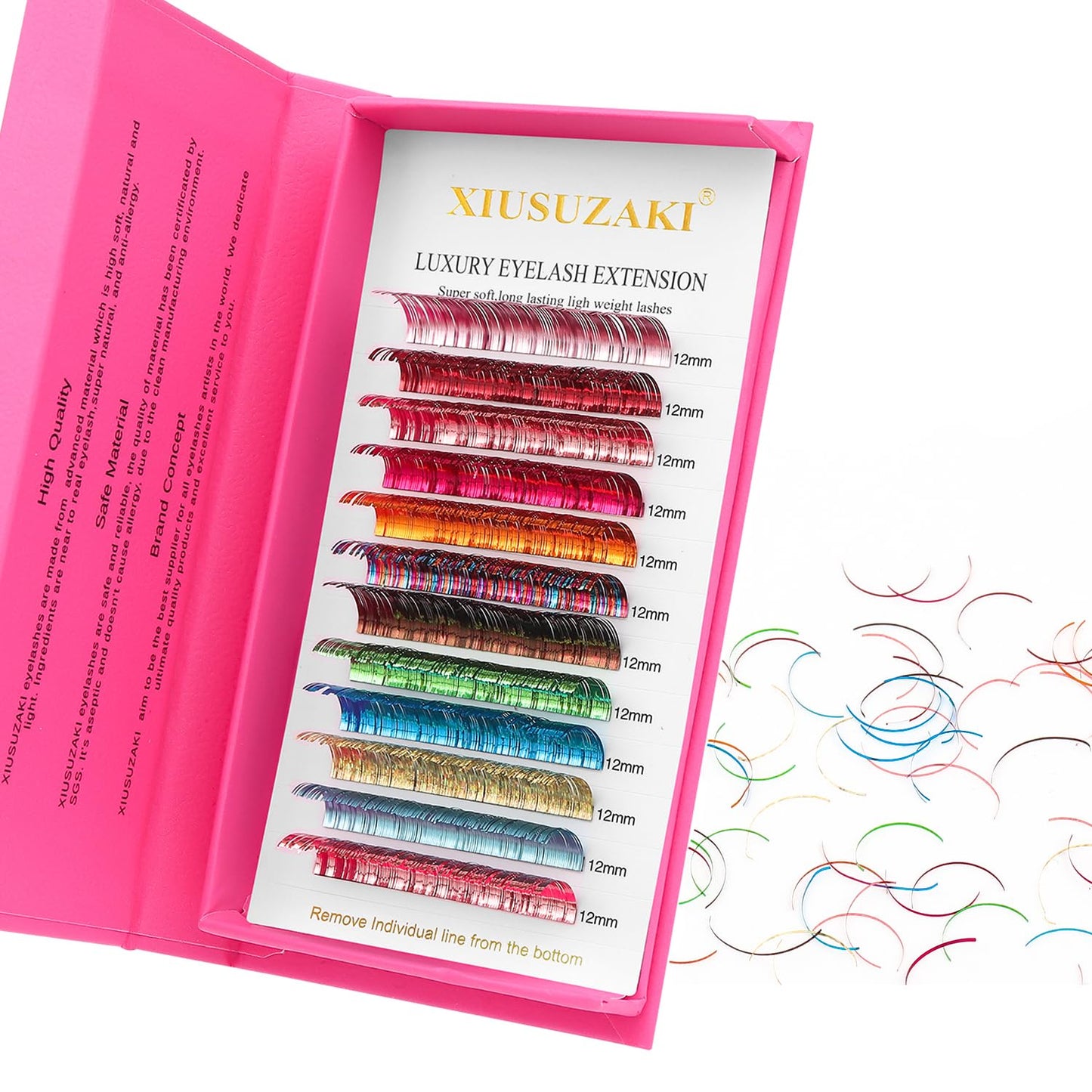 Glitter Spike Tinsel Eyelash Extensions 0.07 Colored Lashes Extension D Curl Lashes 15mm Lash Extensions Soft False Eyelashes Volume Lashes 12 Rows Professional Use(Glitter,0.07-D,15mm)