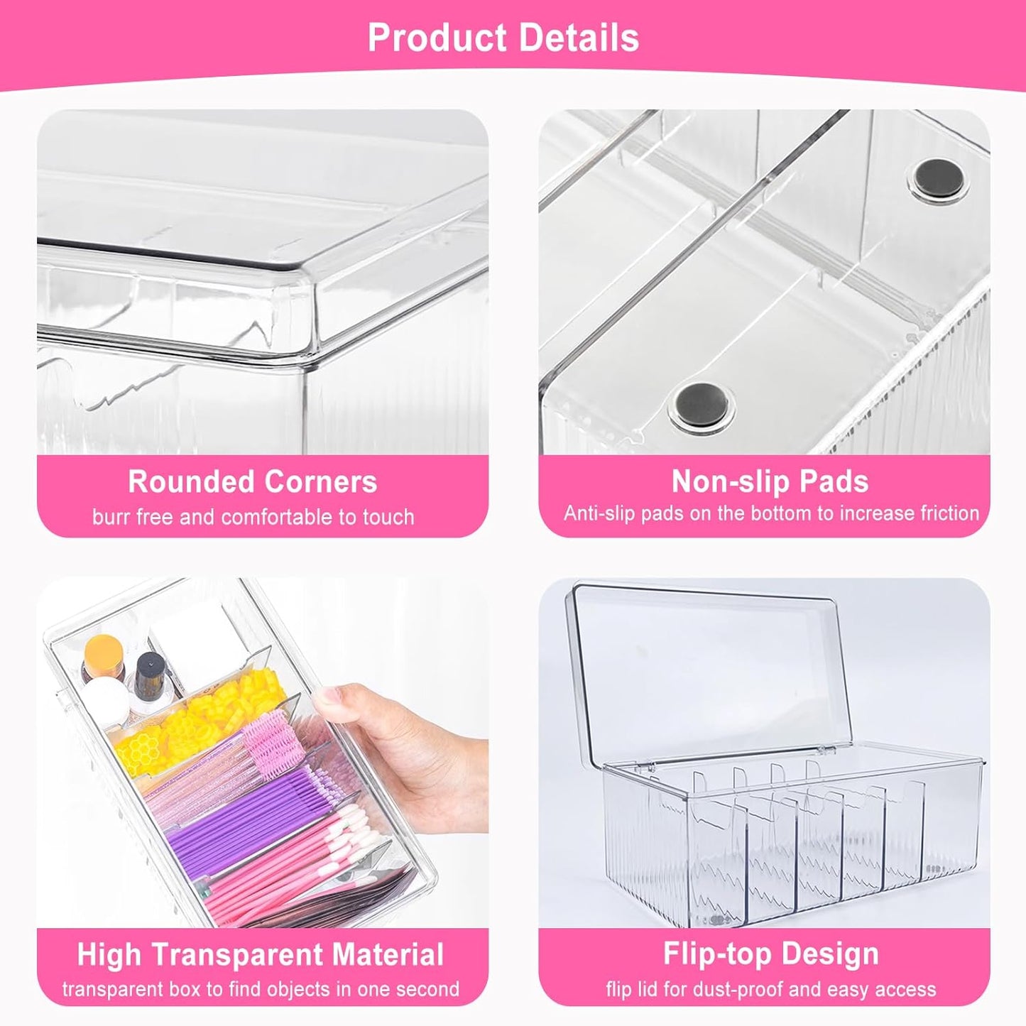 Lash Extension Organizer and Storage, Lash Cart Organizer for Lash Techs, Eyelash Extension Supplies Organizer Storage Box, Acrylic Lashes Supplies Container, Eyelash Beauty Organizer with Lid Clear