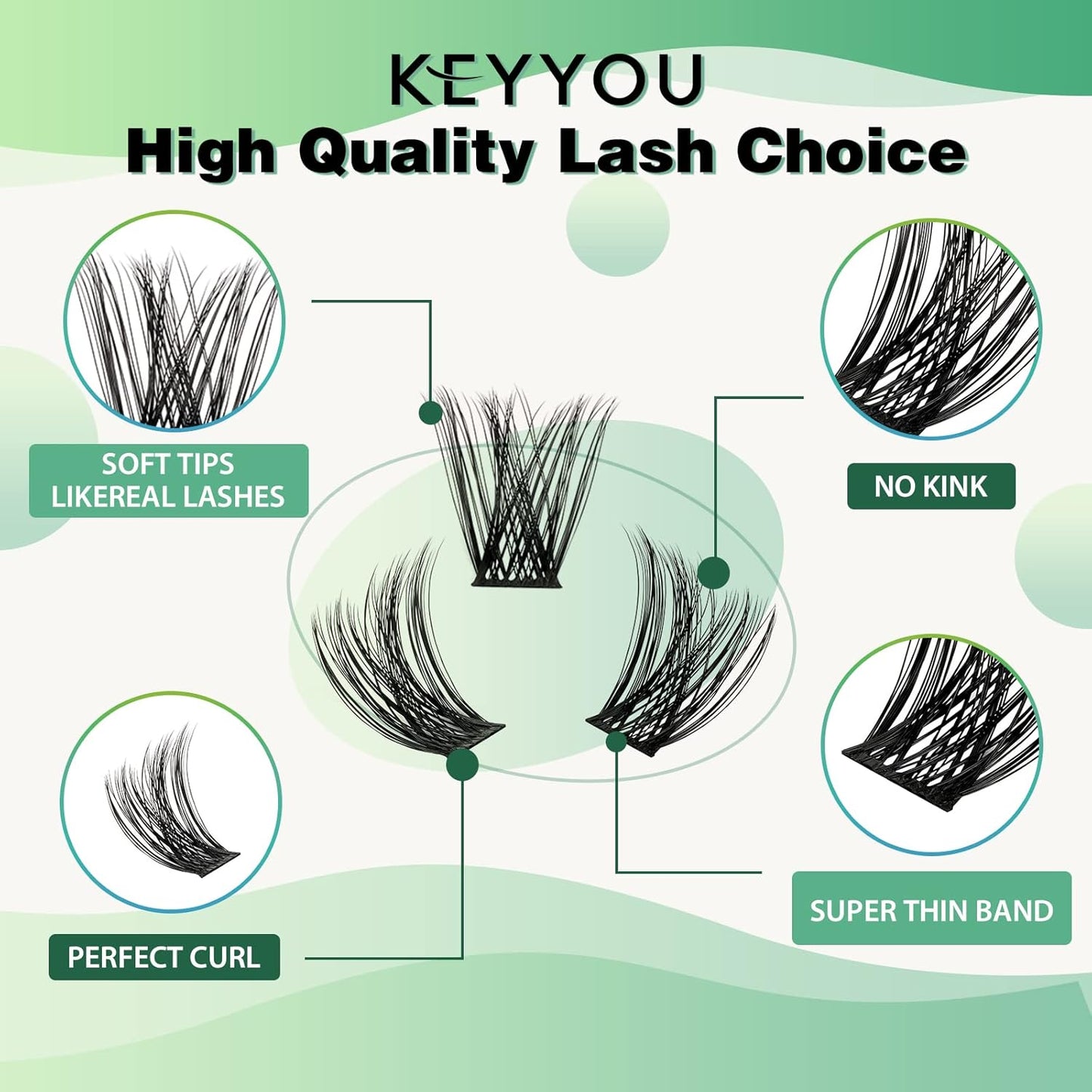 Lash Clusters 96pcs Individual Lashes Y01 C Curl 16mm Cluster Lashes KEYYOU Volume Wispy Lash Extension Soft&Comfortable Easy DIY at Home(Y01,C-16mm)
