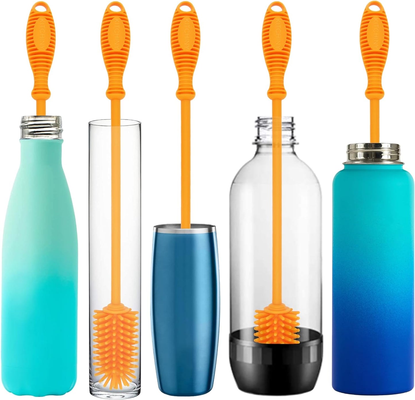 12.5" Silicone Bottle Brush & Straw Cleaner Brush Set | Water Bottle Cleaner for Hydro Flasks, Tumblers, Glassware, Vases and Narrow Neck Containers