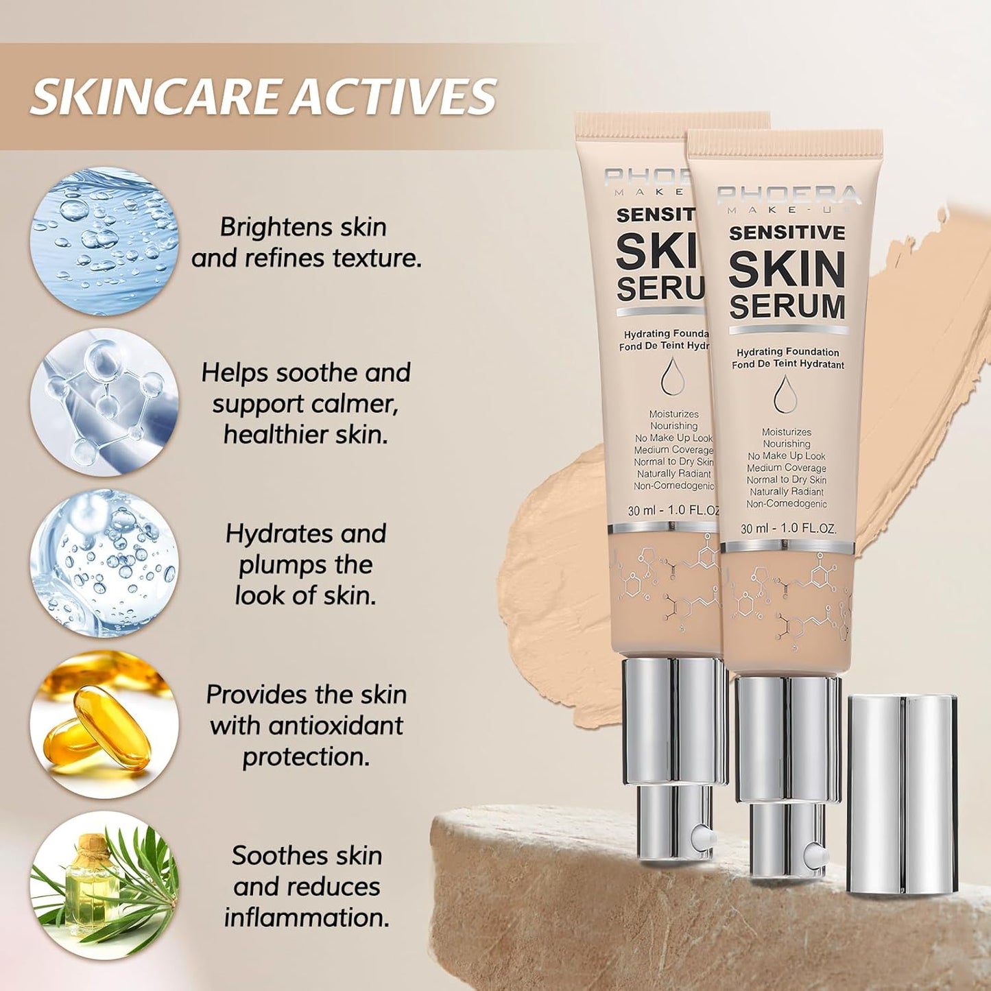 Phoera Foundation Makeup,Flawless Soft Matte Full Coverage with Matte Finish,Hydrating Serum Foundation,Face Makeup for Normal and Dry Skin(N02 Nude, 1PC)