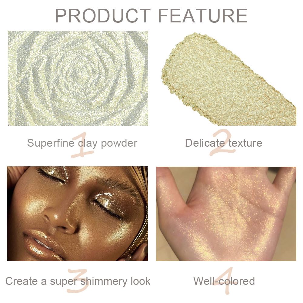 evpct Blonde Gold Face Highlighter Makeup Shimmer Glitter Diamond Sparkly Highlighters Makeup Palette Powder for Face Body Cheek Skin iluminadores iluminador de jos maquillaje luminizers 02