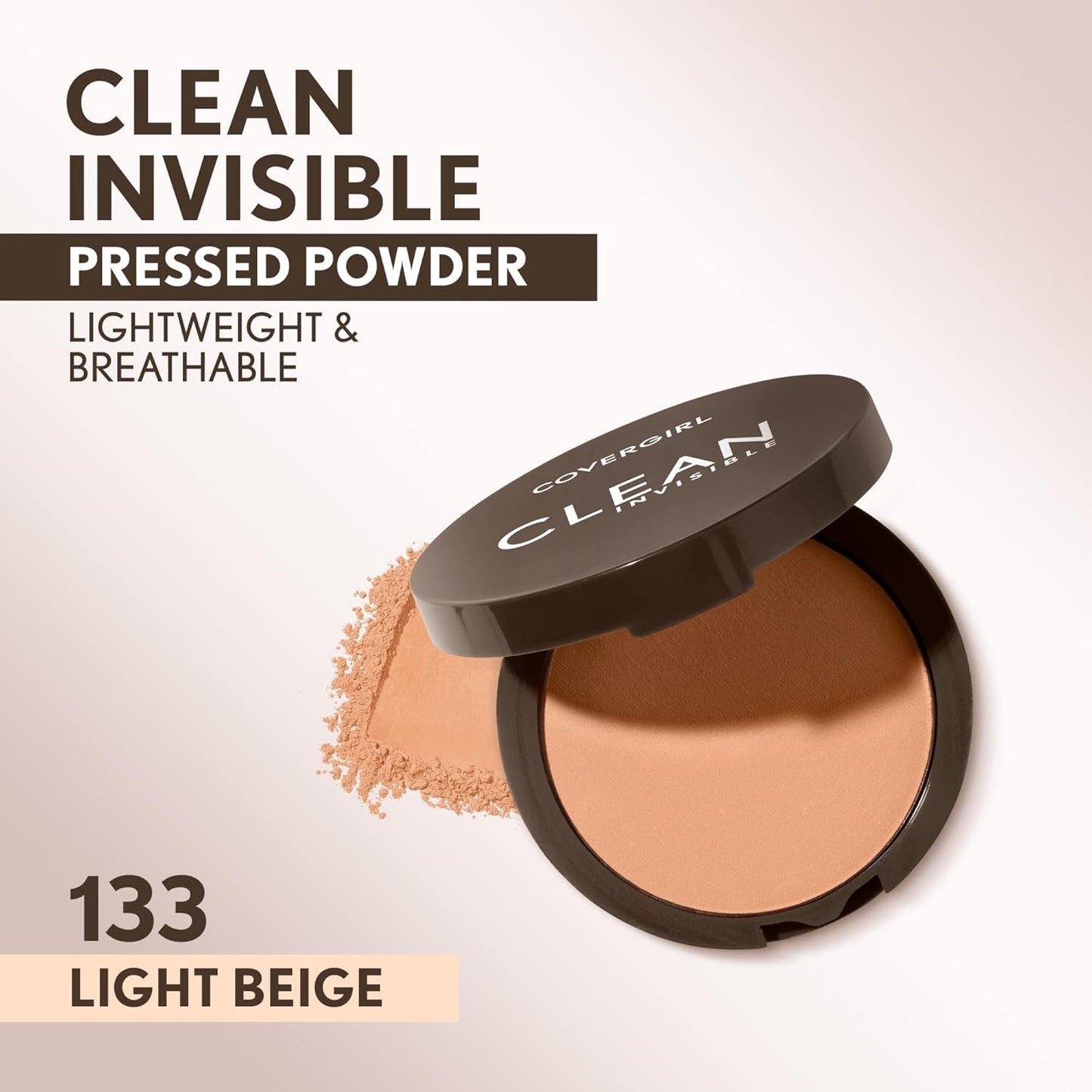 Covergirl Clean Invisible Pressed Powder, Lightweight, Breathable, Vegan Formula, Light Beige 133, 0.38oz (Pack of 5)