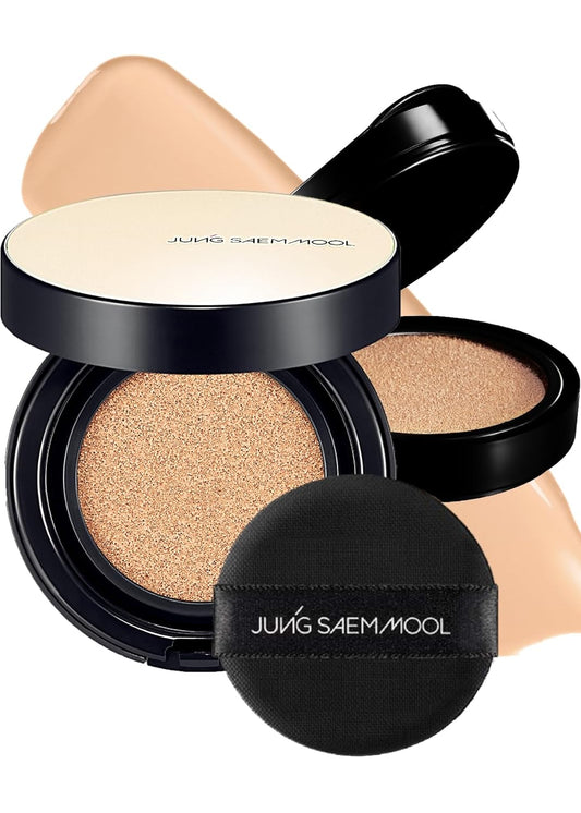JUNG SAEM MOOL Essential Skin Nuder Longwear Cushion 0.98 Fl Oz (Light), Refill Included, 24H Lasting Cushion Foundation with High Coverage, Semi-Matte Natural Finish, Korean Foundation Makeup