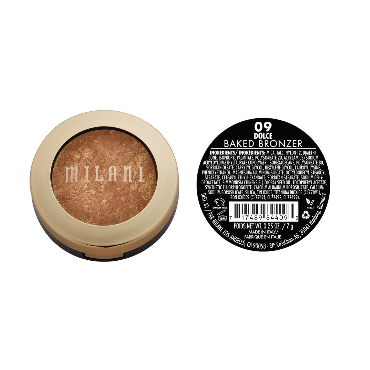 Milani Bronzer Powder - Baked Bronzer Made in Italy, Bronzing Shimmer Highlighter Makeup for Contour -Dolce