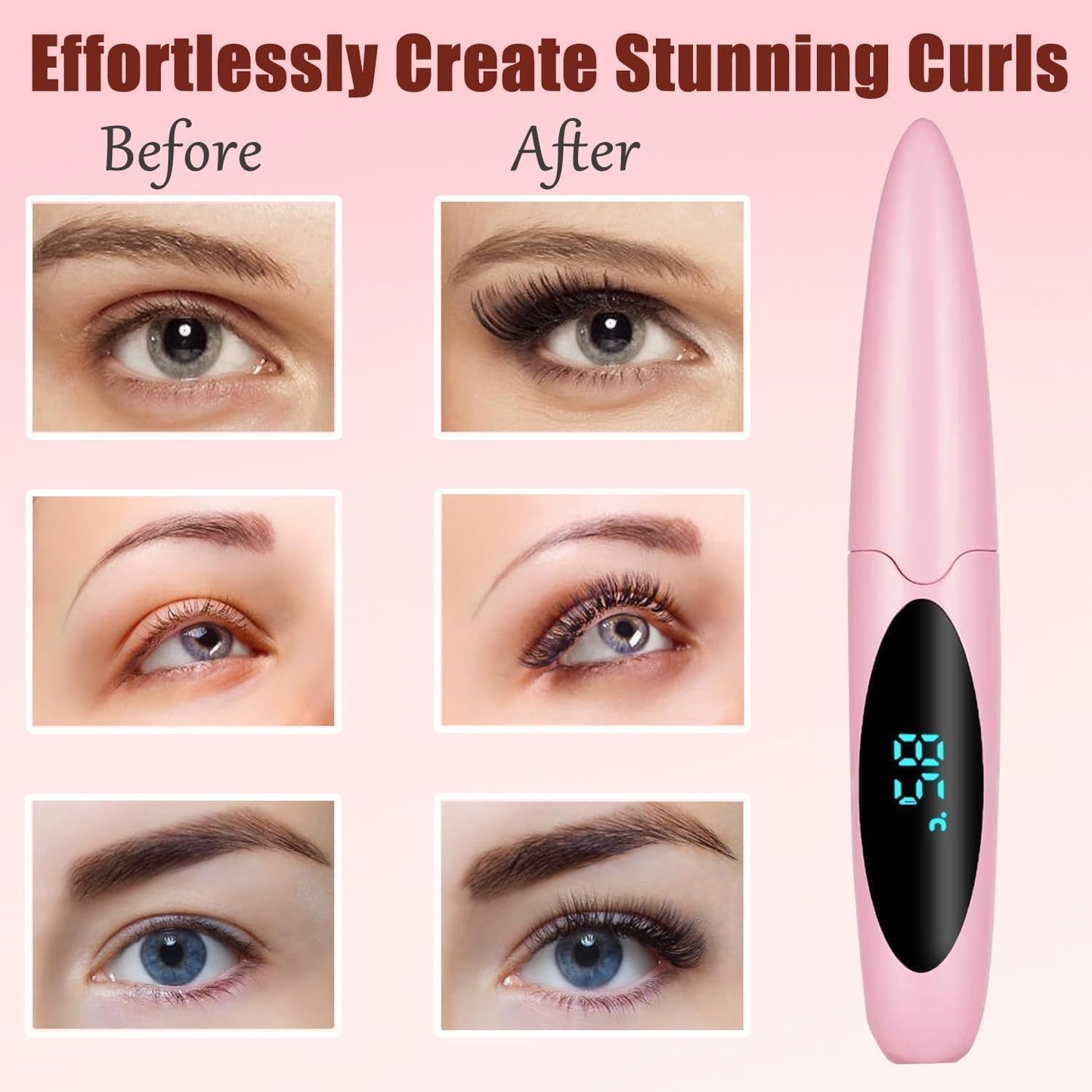 Heated Eyelash Curlers Electric Eyelash Curler with LED Display, 3 Temperature Modes Anti-Burn USB Rechargeable Natural Curling 24H Long Lasting for Women Makeup Tools Gifts PI714
