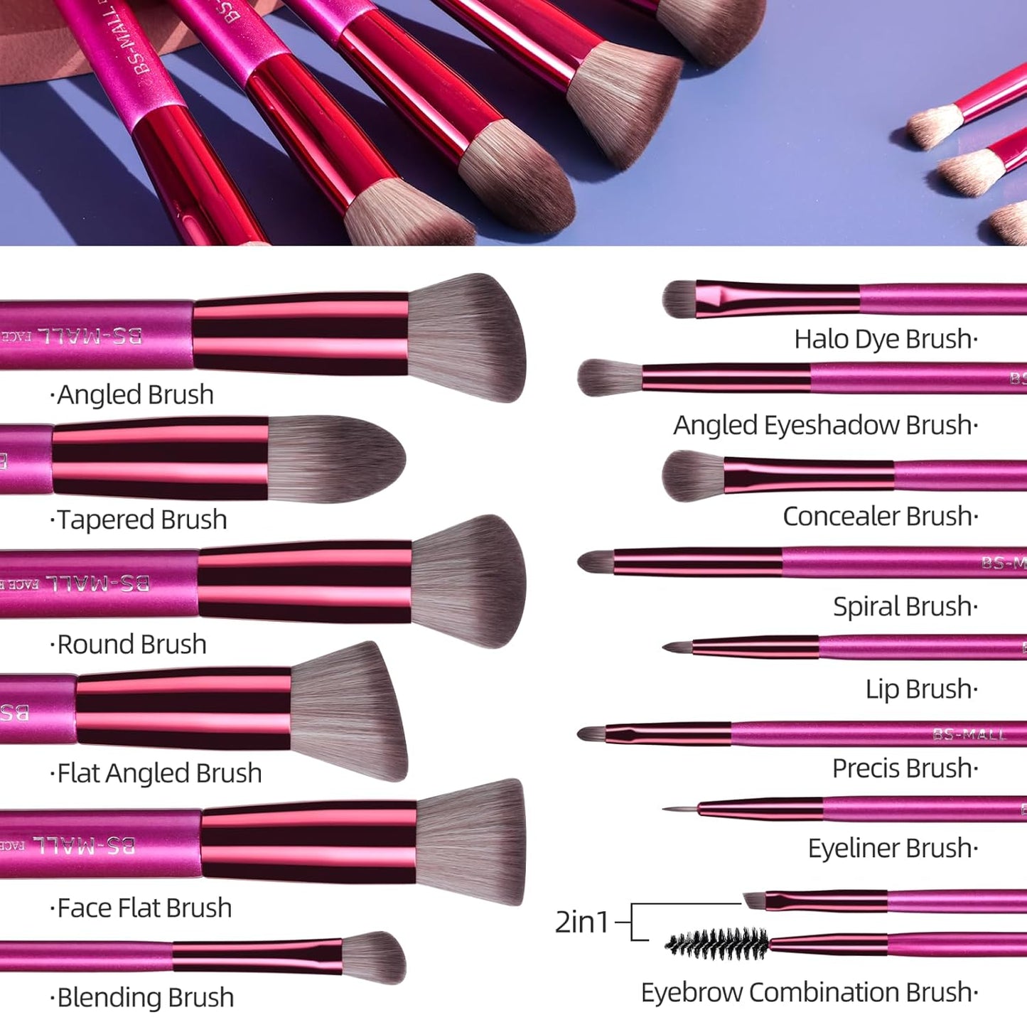 BS-MALL Makeup Brushes 14 pcs Makeup Tools Kit Premium Synthetic Powder Foundation Contour Concealers Lip Brushes with Makeup Sponge & Eyeshadow Applicator Kit