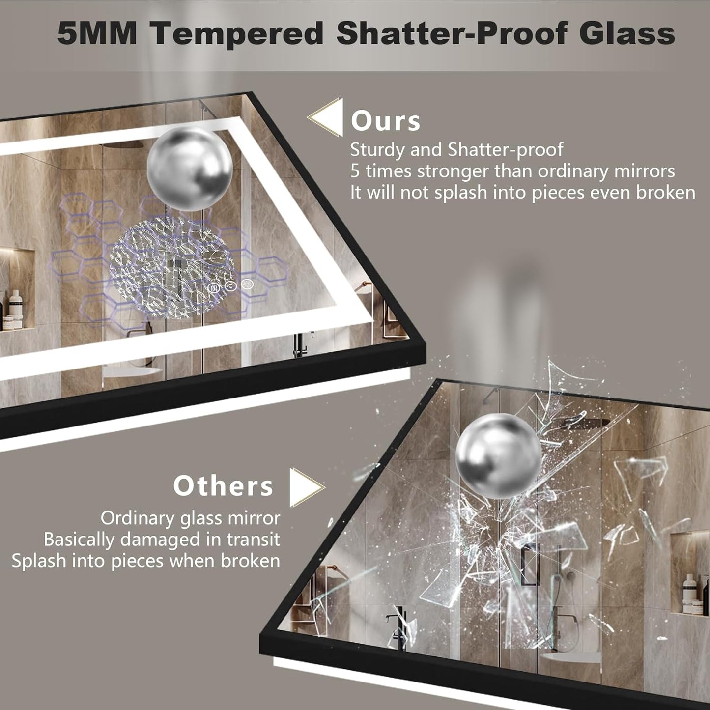 OKPAL 40x32 LED Bathroom Mirror with Lights, Lighted Mirrors for Bathroom Wall, Black Frame Lighted Vanity Mirror, Front and Backlit, Dimmable, Anti-Fog, Memory, Horizontal/Vertical