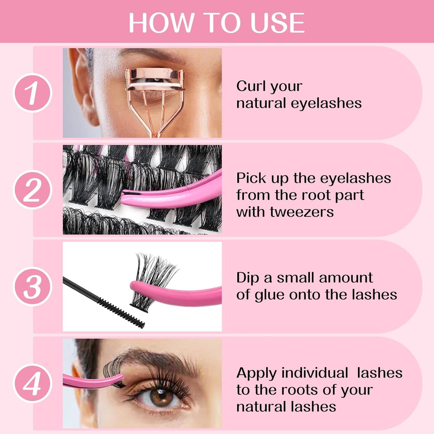 Individual Lashes 80D Mixed 0.05 Lash Clusters 14 Rows that Look Like Eyelash Extensions DIY Lash Extension Self Application At Home (80D-C-9-16mix)