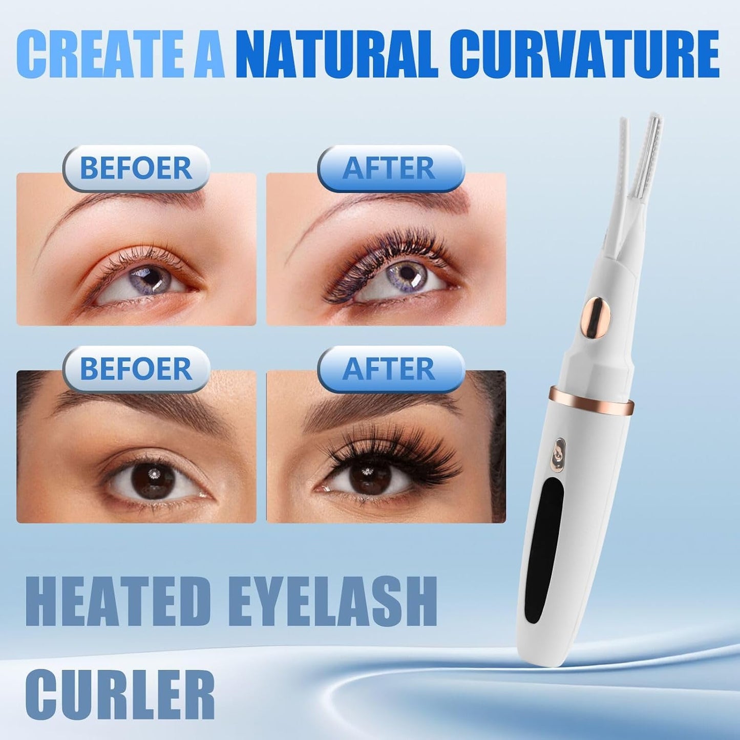 Heated Eyelash Curlers - 2 in 1 Clip- Type Heated lash Curler Best Seller Electric Eyelash Curler LED Display 3 Temp Settings for Makeup Tools USB Rechargeable Natural Curling 24H Long Lasting-WT B1A