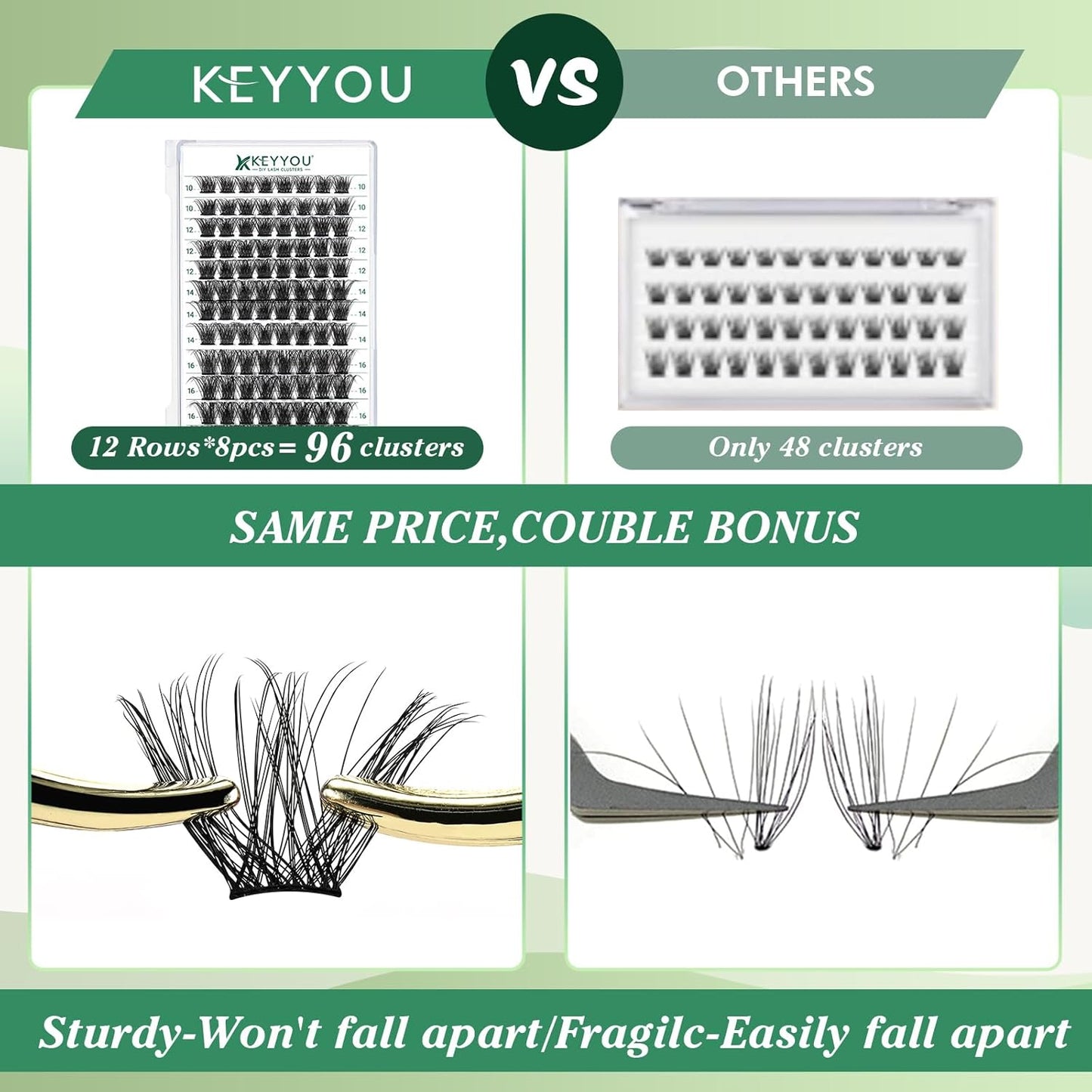 Lash Clusters 96pcs Eyelash Clusters D Curl 14mm Cluster Lashes KEYYOU Volume Wispy Lash Extension Soft&Comfortable Easy DIY at Home(Y23,D-14mm)