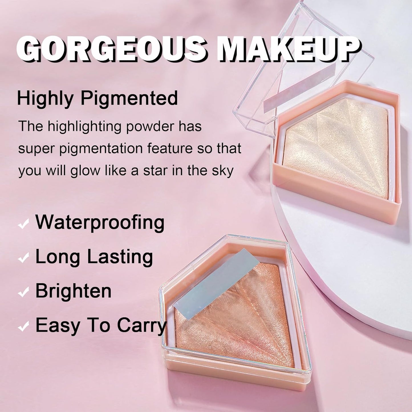 White Highlighter Makeup Palette Face Highlighter Powder Iluminadores De Maquillaje Narutal Shimmer Glitter Highlighter Blush Powder Makeup Palette-03 Fairy Pink