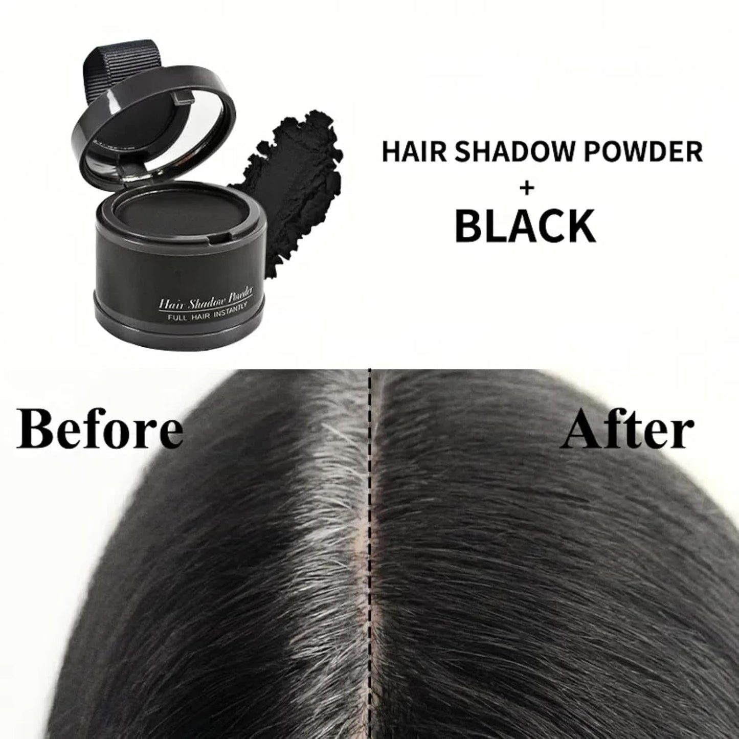 Hairline Powder (Black) Hair Color Shadow, Instantly Cover Gray Hair, Touch-Up for Thin Hair - 4g
