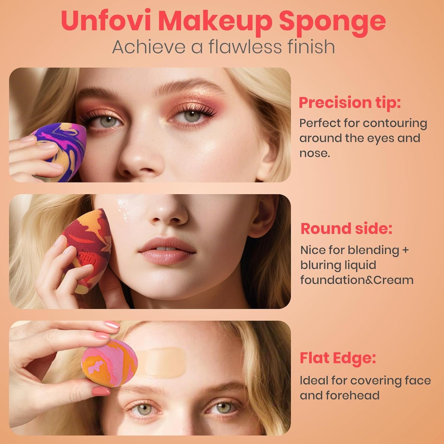 Tri Color Makeup Sponge, Low Absorption Latex Free Soft Makeup Sponges For Foundation,7pcs Beauty Sponge Blender for Power&Cream,Liquid (Multicolor)