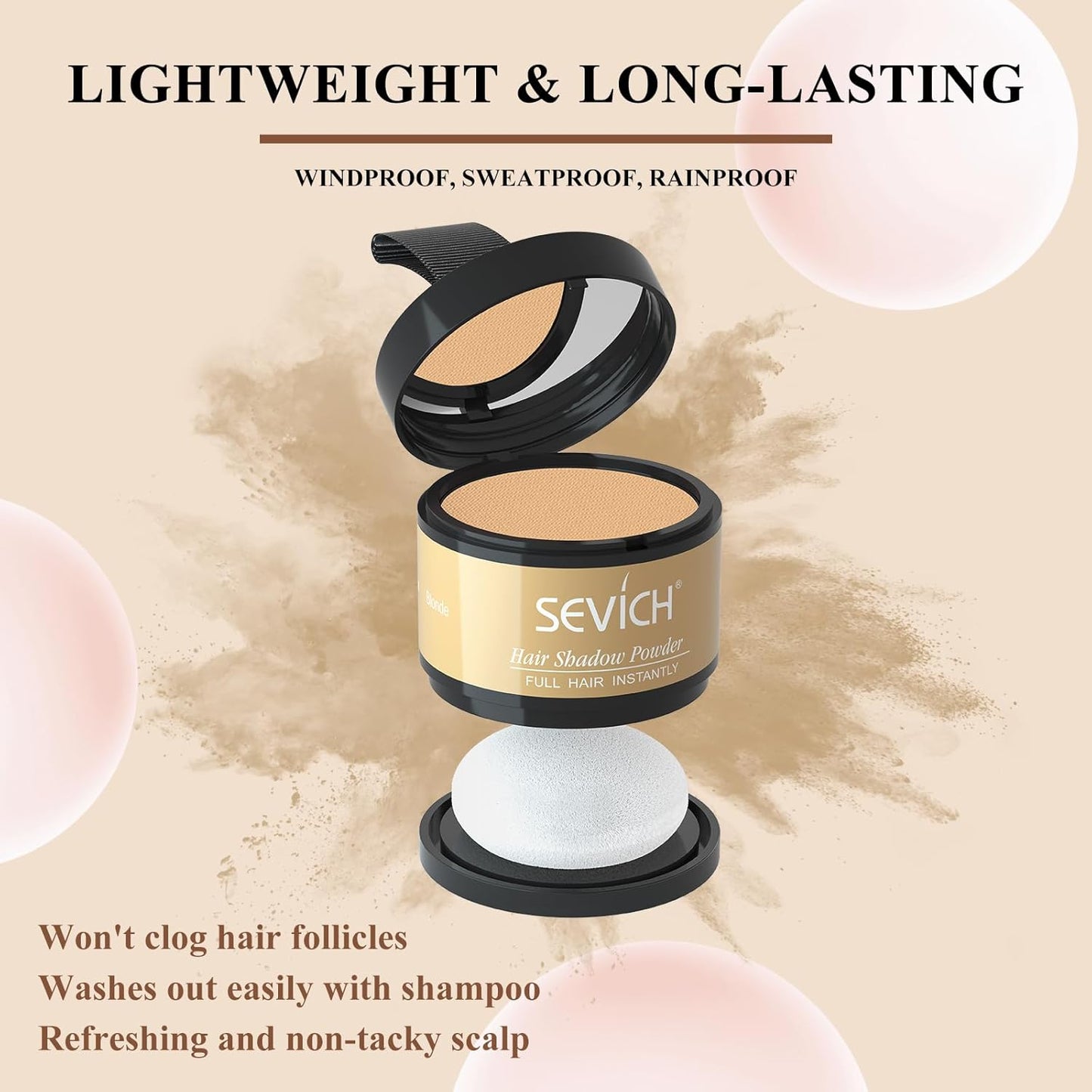 SEVICH Hairline Powder - Quick Cover for Thinning Grey Hair, Eyebrows & Beard for Women & Men, Windproof & Sweatproof, Blonde