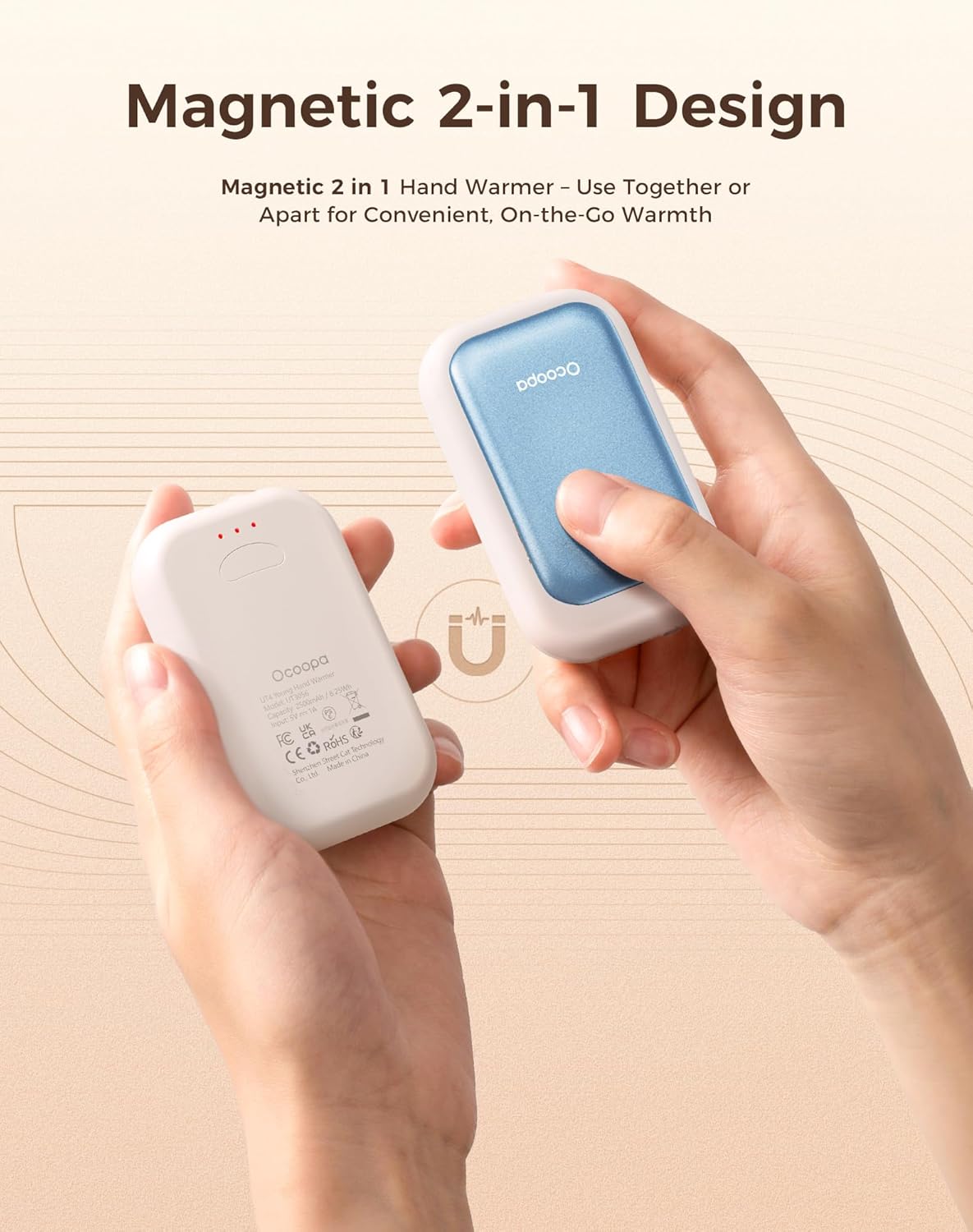 OCOOPA AI Magnetic Hand Warmers Rechargeable 2 Pack, 5000mAh Ultra-Thin Electric Glove Heater Handwarmer,UL Certified, Men Women Gifts for Christmas,Birthday,Winter Essentials,UT4 Young