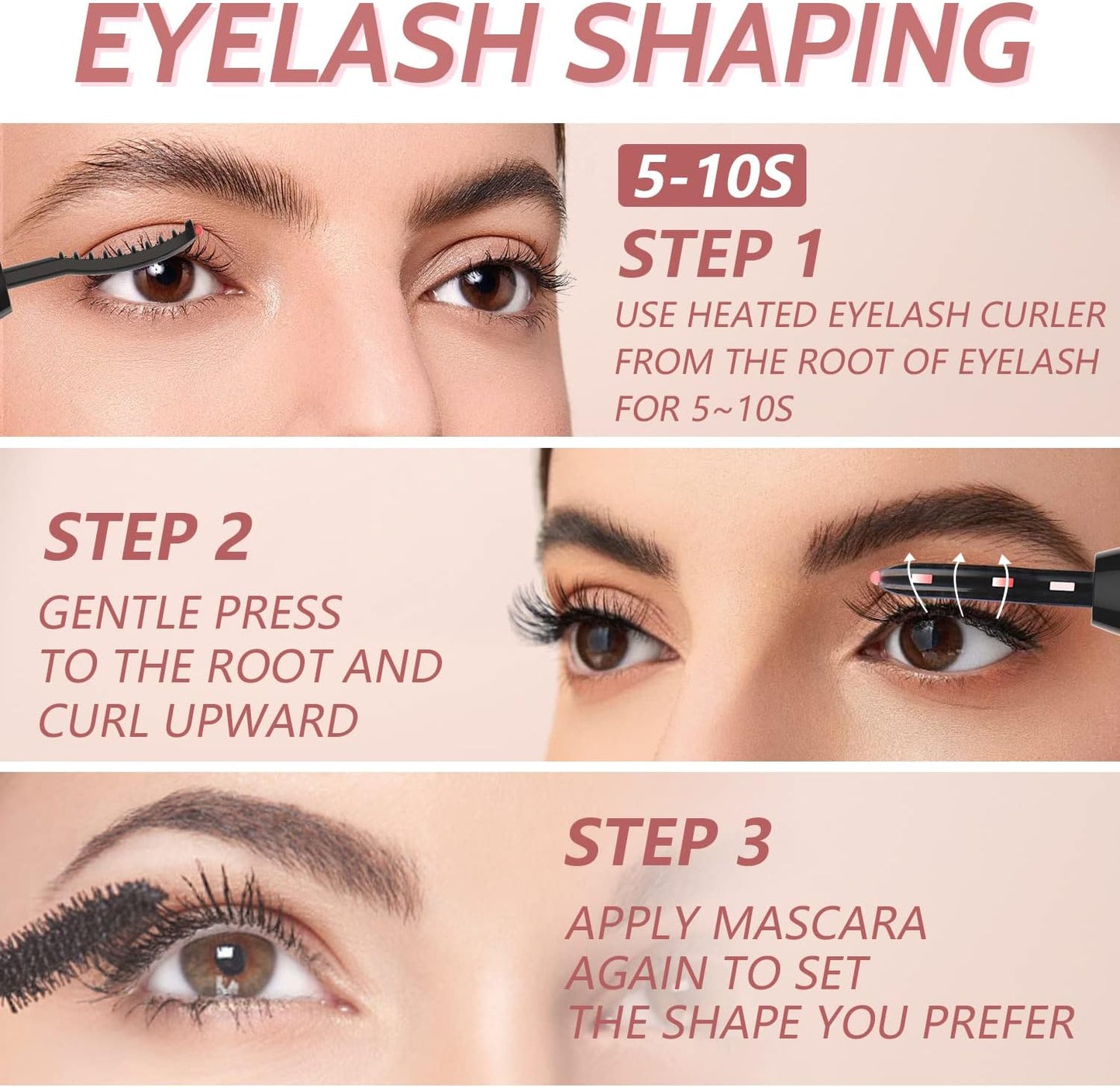 Heated Eyelash Curler - Heated Lash Curler - Electric Eyelash Curler Rechargeable for 24 Hours Long-Lasting Natural Eyelashes, LED Display - 4 Heating Modes, 8S Fast Heating, Gifts for Women Girls