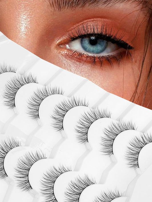 Eyelashes Short Natural Lashes Wispy Eyeashes Natural Look 10mm Strip Lashes False Eyelashes C Curl Eye Lashes Pack 0.1MM Thin Band 3D Volume Soft Eyelash Siligli Lash 7 Pair