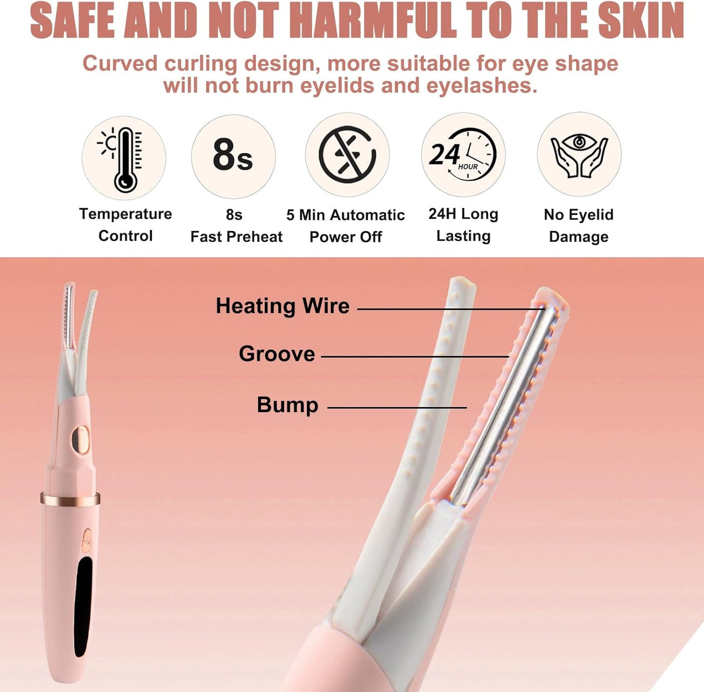 Heated Eyelash Curlers - 2 in 1 Clip- Type Heated lash Curler Best Seller Electric Eyelash Curler LED Display 3 Temp Settings for Makeup Tools USB Rechargeable Natural-Pk C1A-AA