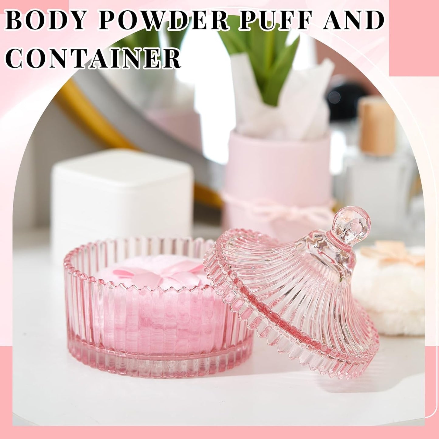 Tioncy 3 Pcs Large Body Powder Puff and Container Crystal Container Soft Washable Reusable Velour Face Body Glitter Powder Puff Wet Dry Makeup Simple Style (Pink)