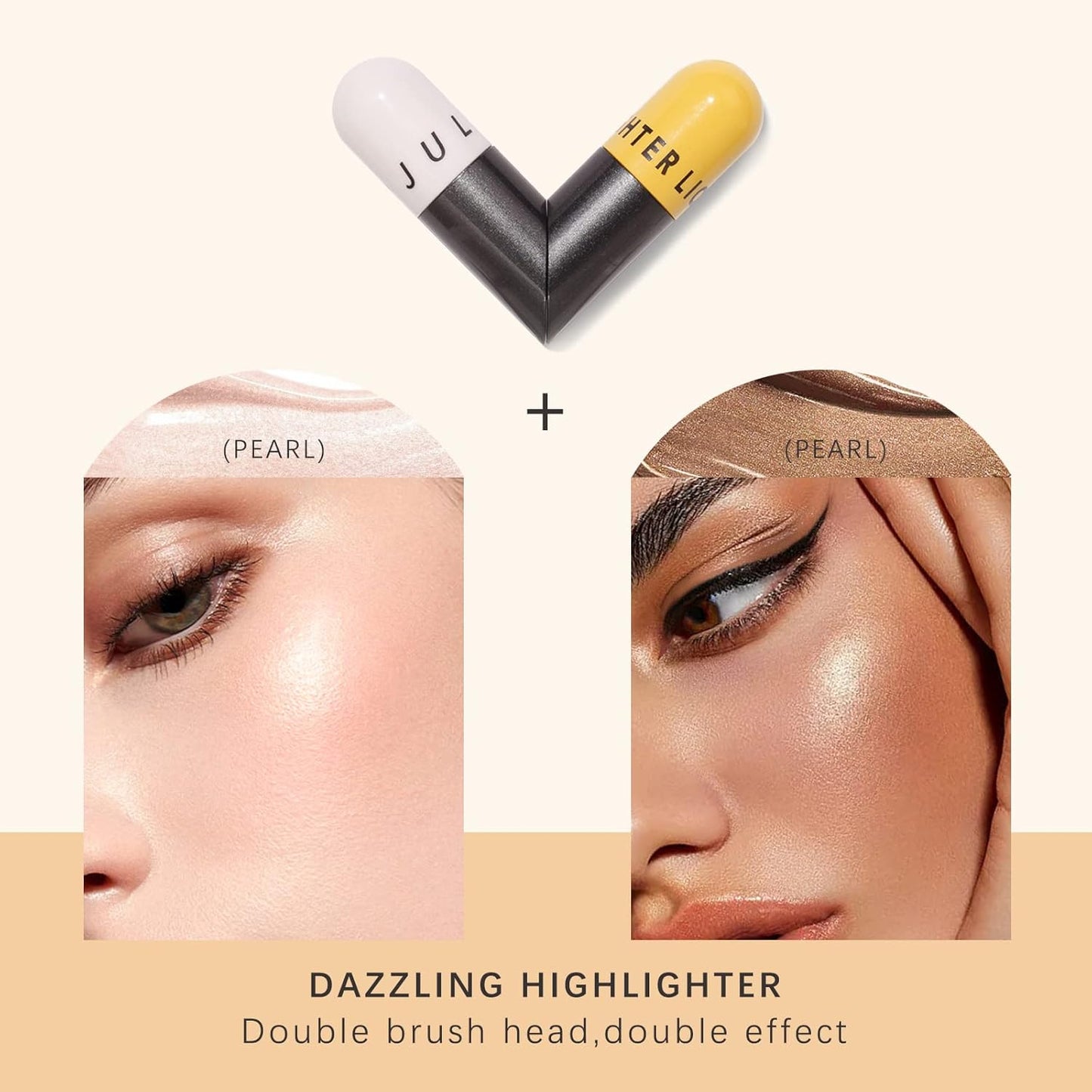 Liquid Highlighter Double-Headed Face Body Shimmer and Glitter Illuminator for Face Long Lasting Waterproof Moisturizing Body Highlighter (Pink&Brown)