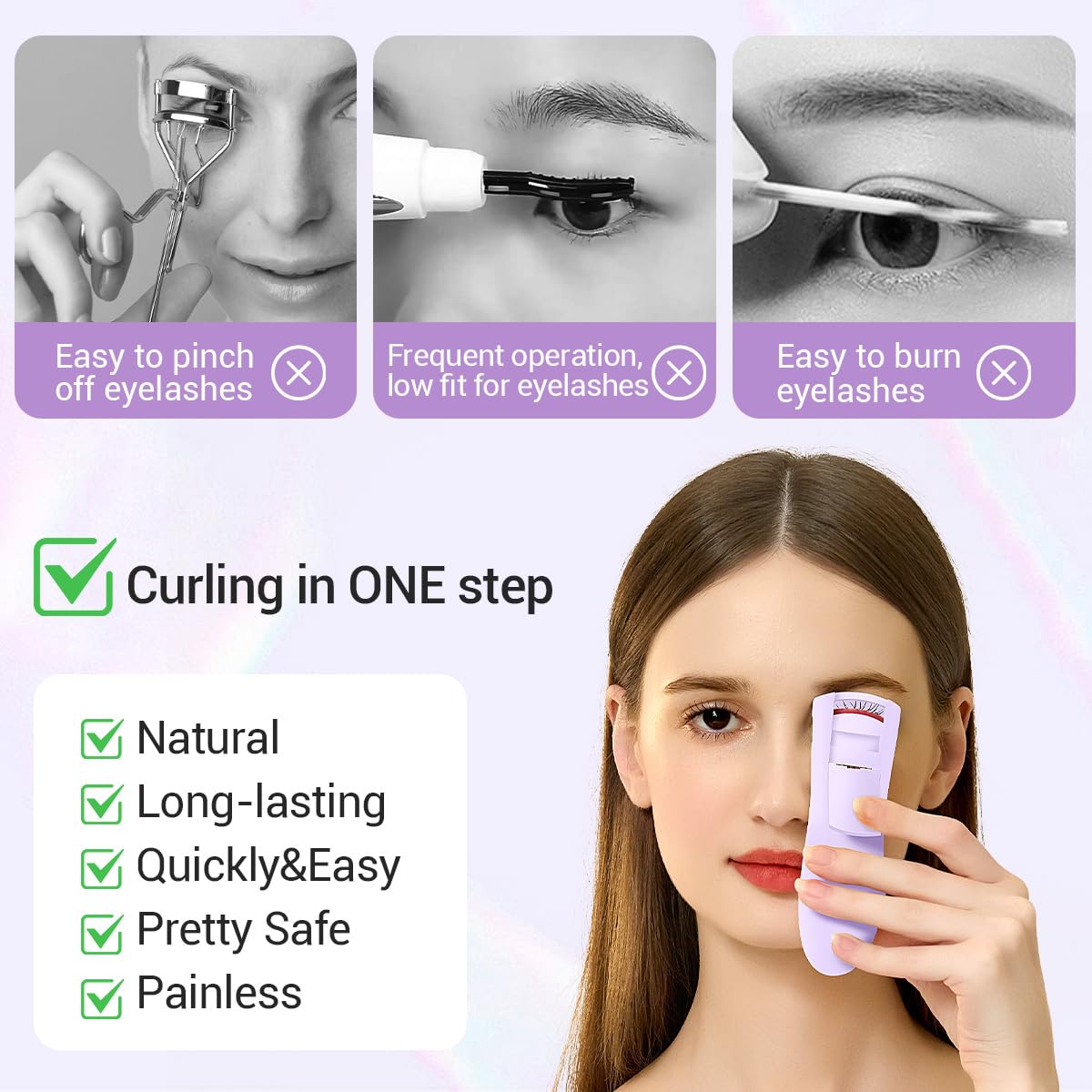 TOUCHBeauty Rechargeable Heated Eyelash Curler with LED Display, Featuring 3-Level Adjustable Temperature for a Natural, Long-Lasting Curl (Up to 24 Hours) AG-2316purple