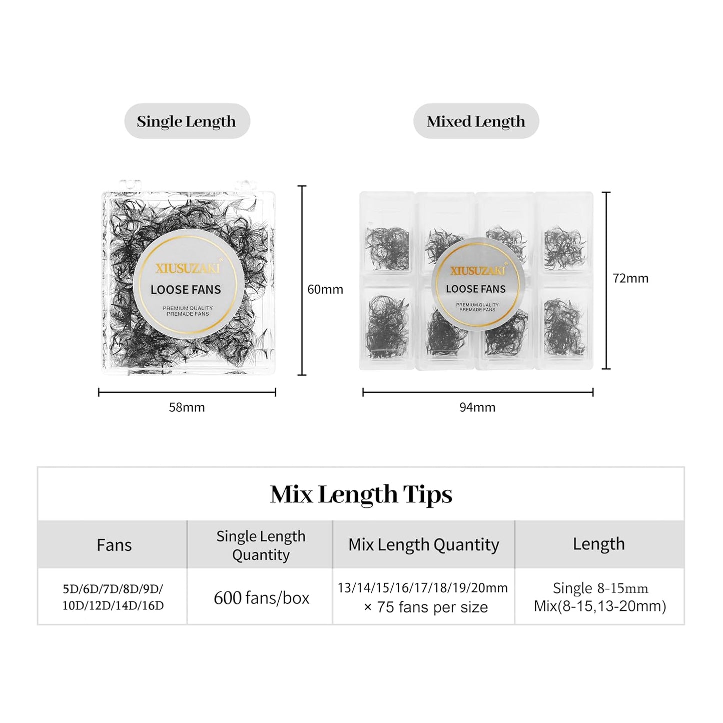 Handmade Premade Fans 600 Fans 10D 0.03mm, C Curl Mix, Soft Fluffy Lash Extensions 13-20mm